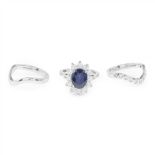 A sapphire and diamond set cluster ring suite the cluster ring claw set with an oval cut sapphire,