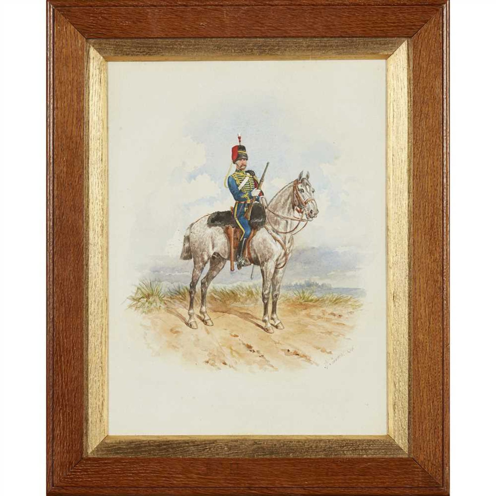 RICHARD SIMKIN (BRITISH 1840-1926) TROOPER Signed and dated 1886, watercolour (Dimensions: 32.5cm - Image 2 of 2