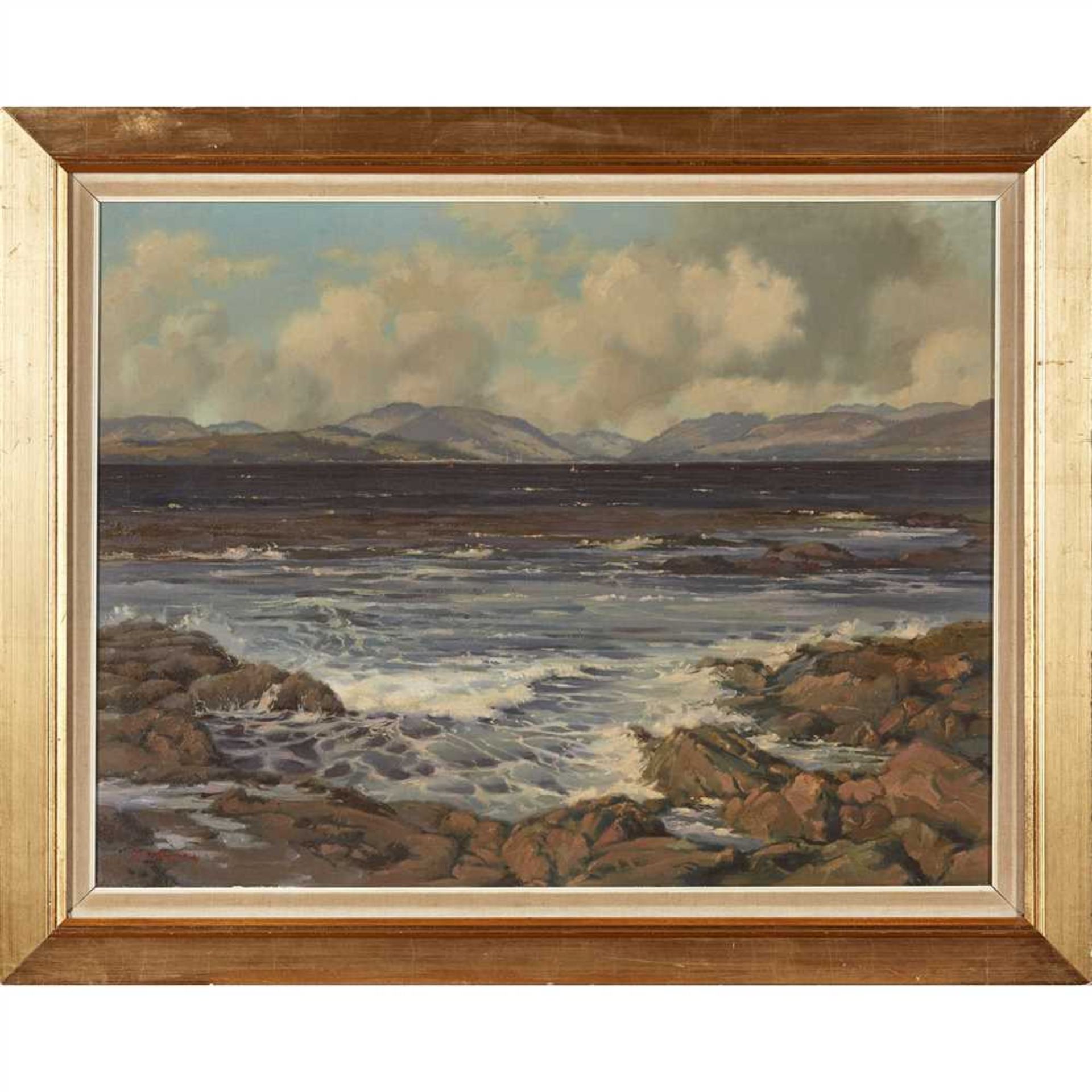 § RICHARD FORSYTH (SCOTTISH 1930-1997) FIRTH OF CLYDE- TOWARDS LOCH LONG Signed, oil on canvas ( - Image 2 of 2