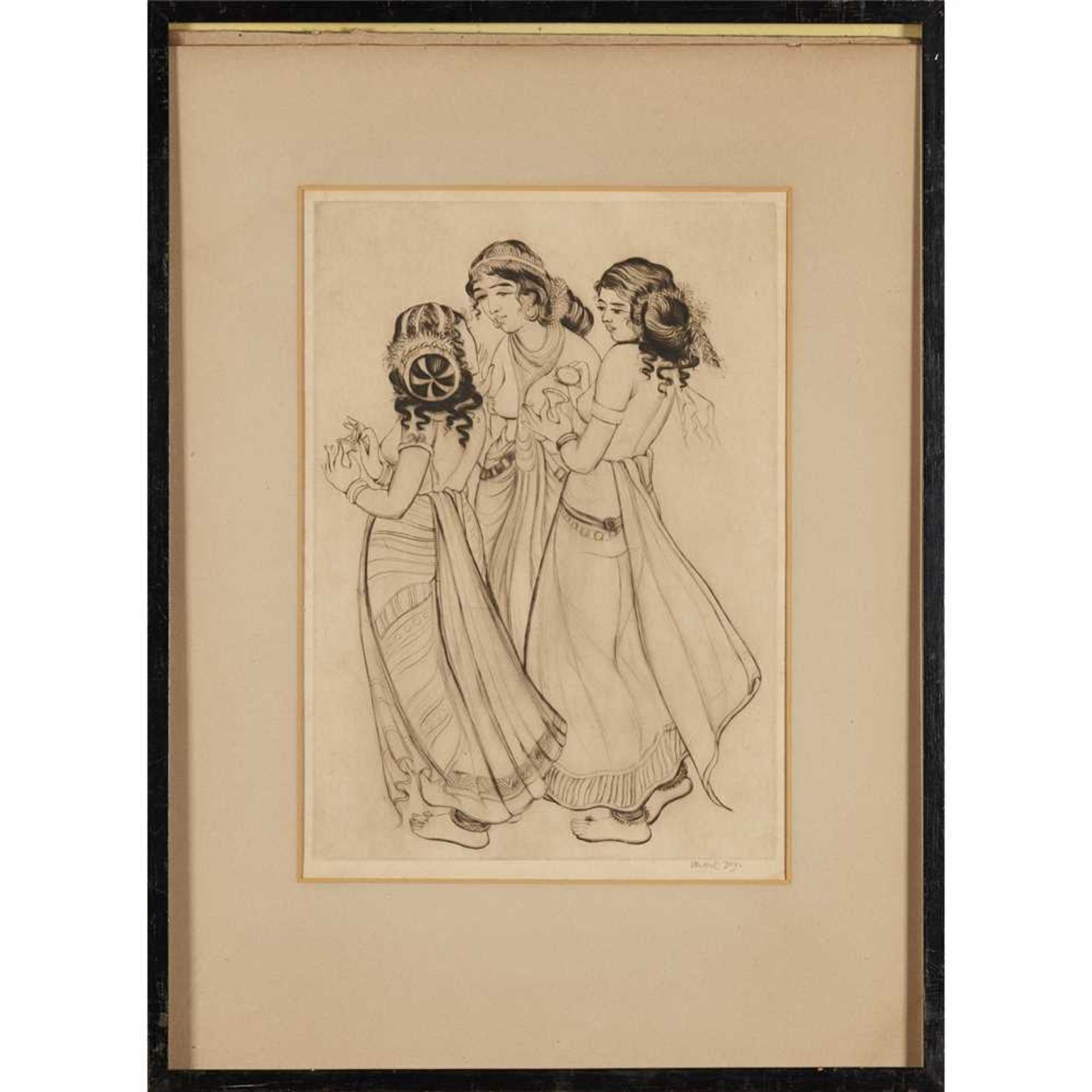 MUKUL DEY (INDIAN 1895-1989) DANCING GIRLS Signed in pencil to margin, drypoint (Dimensions: 37cm - Image 2 of 2