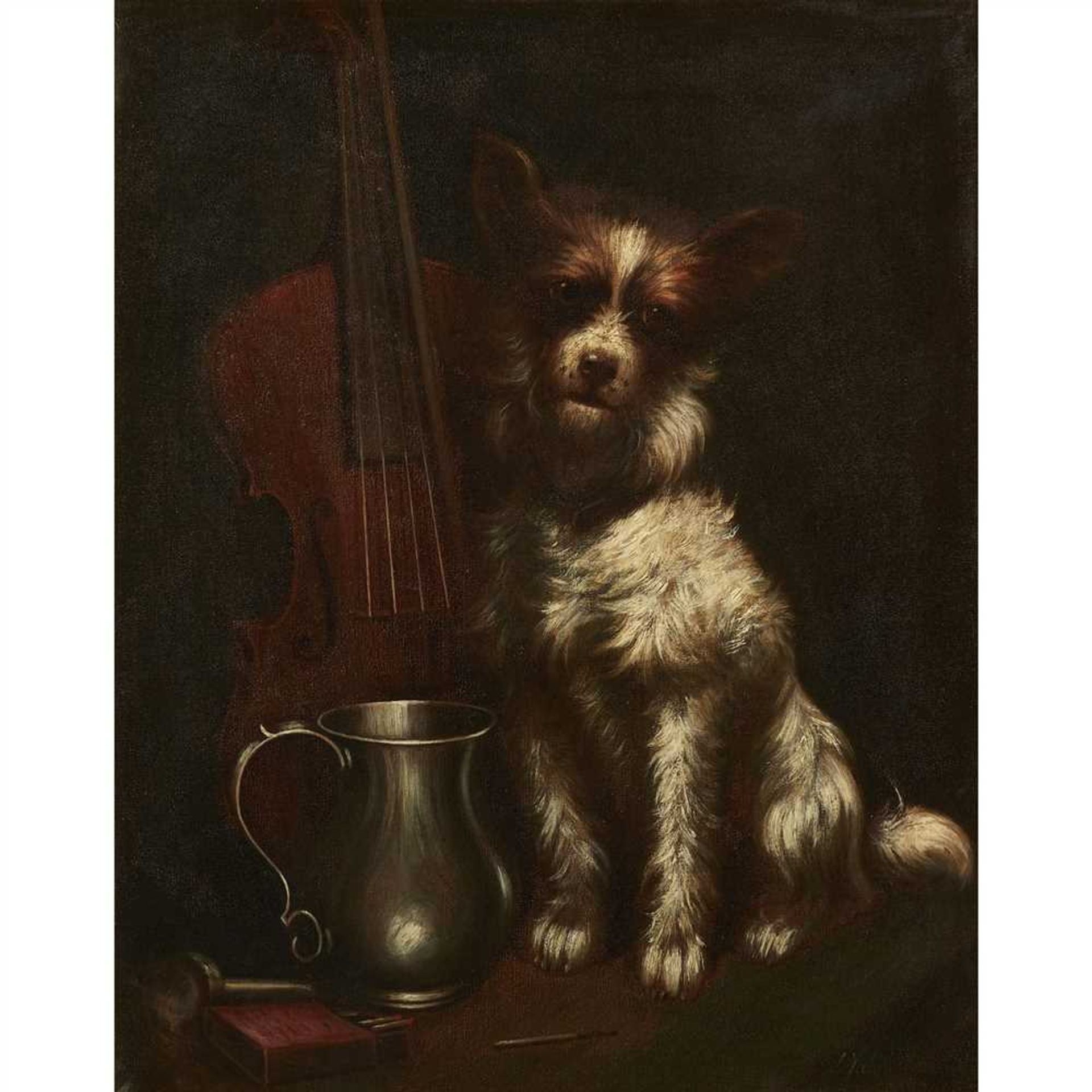 JAMES YATES CARRINGTON (BRITISH 1857-1892) DOG WITH PEWTER TANKARD Signed and dated 1889, oil on