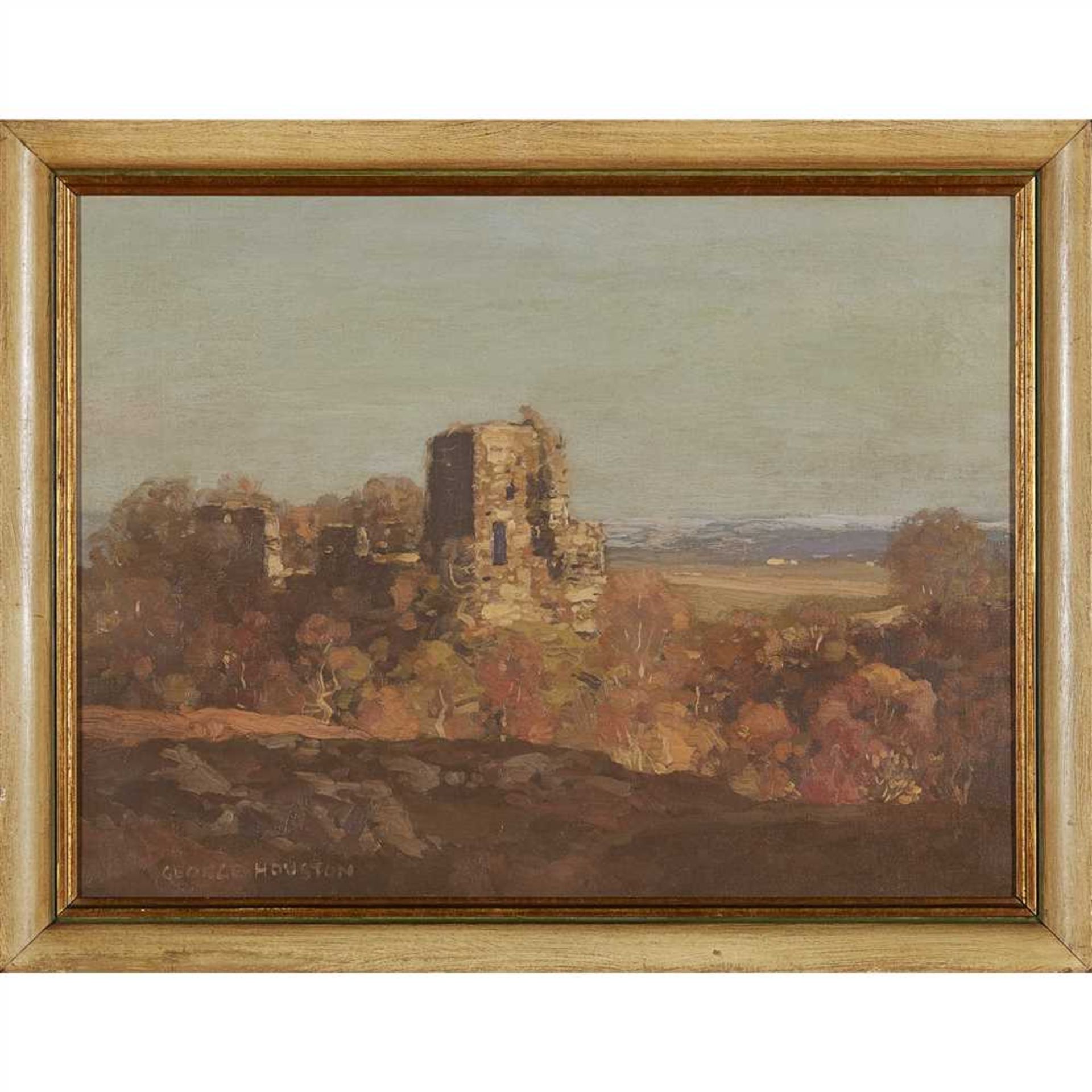 GEORGE HOUSTON R.S.A, R.S.W., R.G.I (SCOTTISH 1869-1947) AUTUMNAL LANDSCAPE WITH RUINS Signed, oil - Image 2 of 2