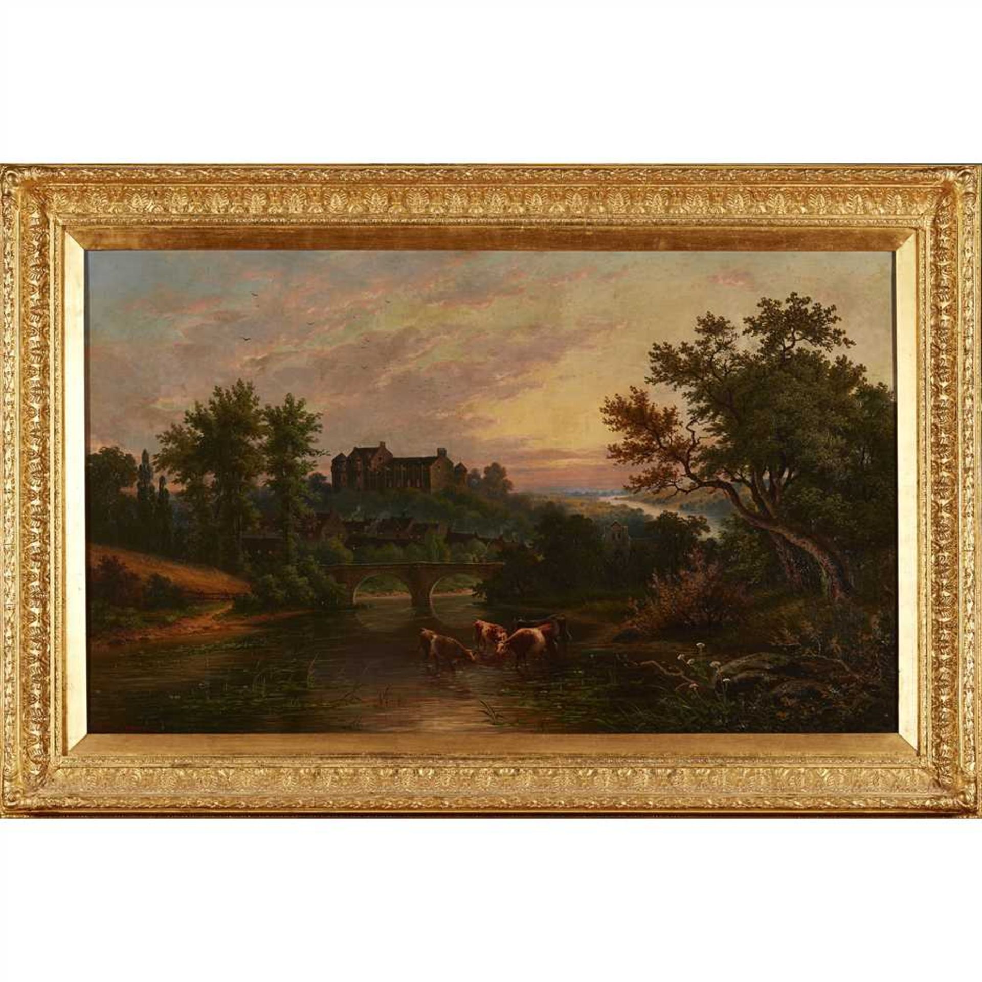 E. V. HAMPE (GERMAN 19TH CENTURY) BEYOND THE TOWN WALLS Signed, oil on canvas . (Dimensions: 74. - Image 4 of 4