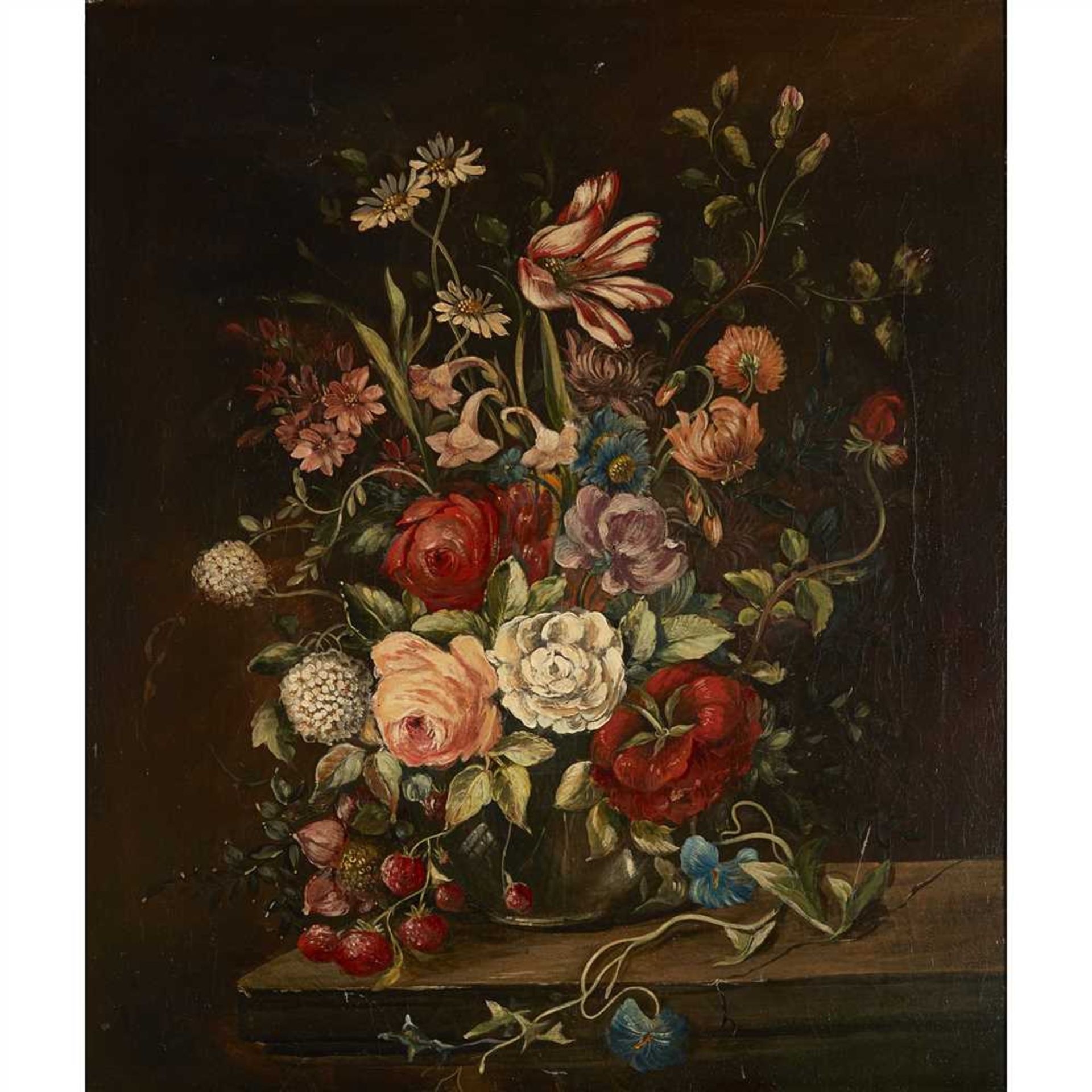 19TH CENTURY DUTCH SCHOOL STILL LIFE WITH STRAWBERRIES Oil on canvas (Dimensions: 64.5cm x 54.5cm (