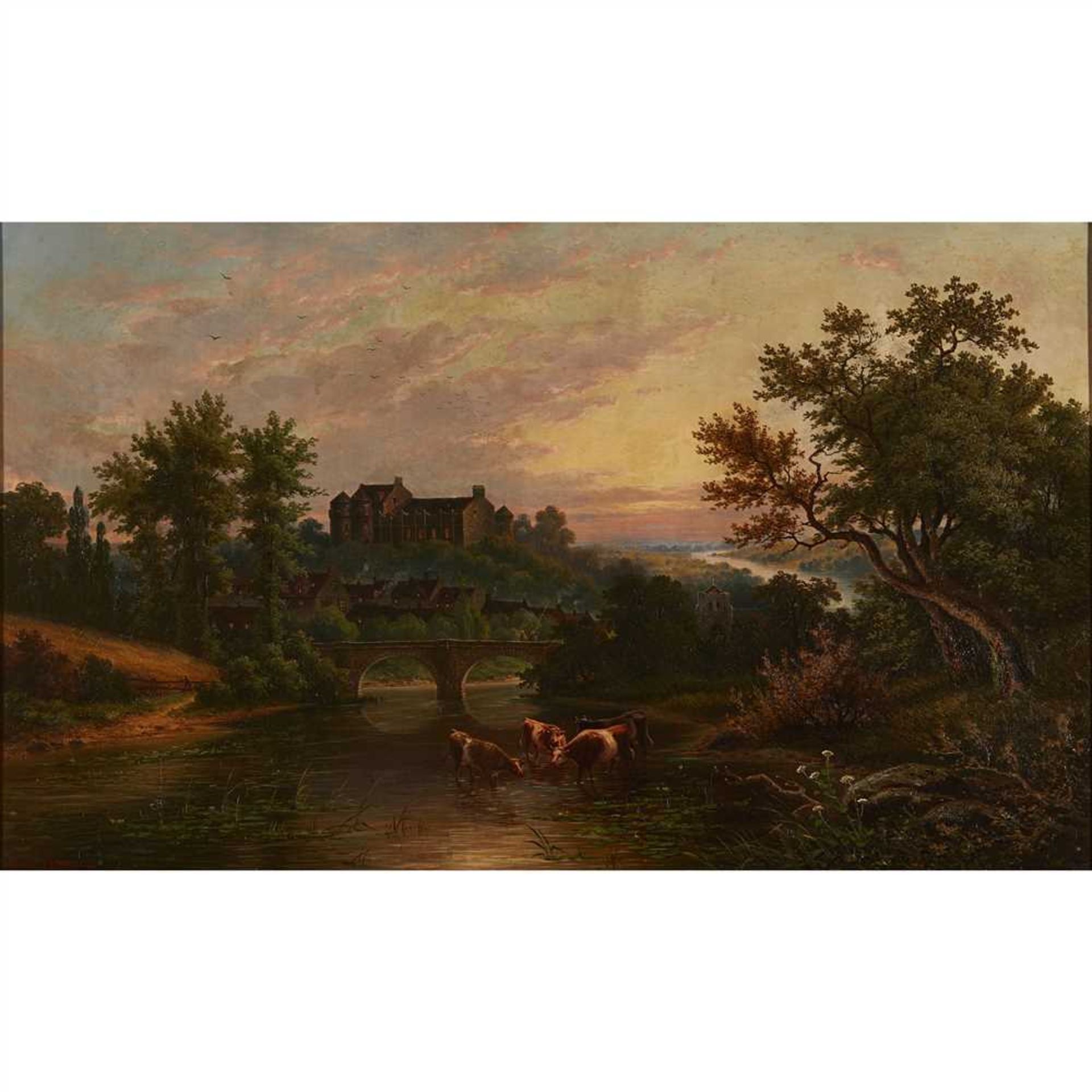 E. V. HAMPE (GERMAN 19TH CENTURY) BEYOND THE TOWN WALLS Signed, oil on canvas . (Dimensions: 74. - Image 2 of 4