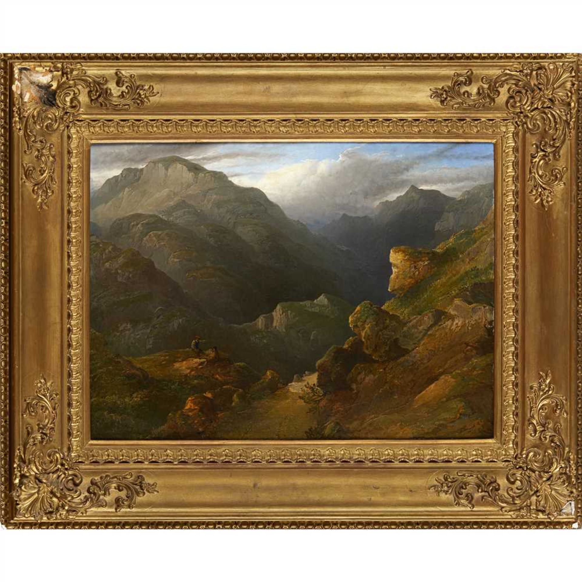 JAMES POOLE (BRITISH 1804-1886) FIGURES BY MOUNTAIN ROAD Signed and dated, oil on canvas ( - Image 2 of 2