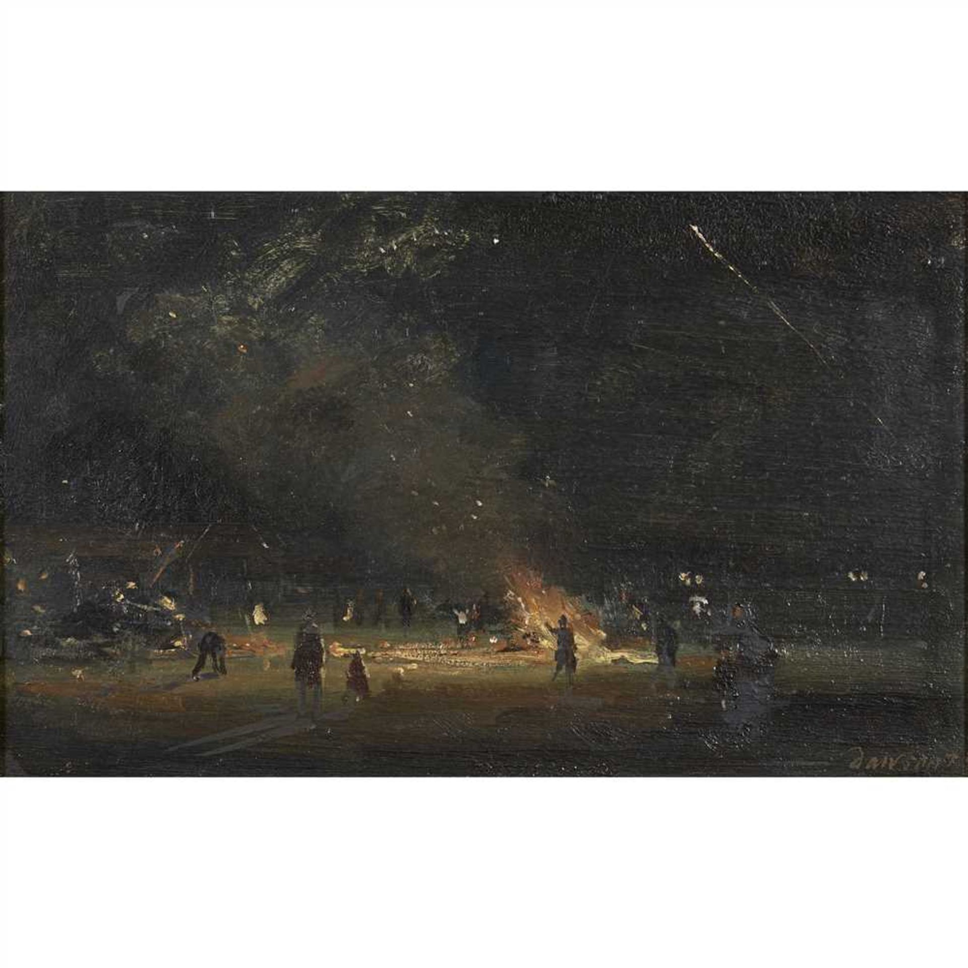 § EDWARD DAWSON (BRITISH B. 1941) GUY FAWKES NIGHT Signed, oil on board (Dimensions: 17.5cm x