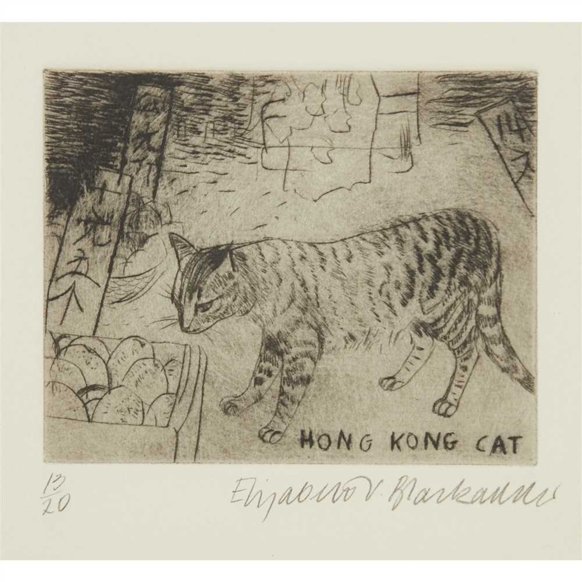 § ELIZABETH BLACKADDER O.B.E., R.A., R.S.A., R.S.W., R.G.I. (SCOTTISH B.1931) HONG KONG CAT Signed