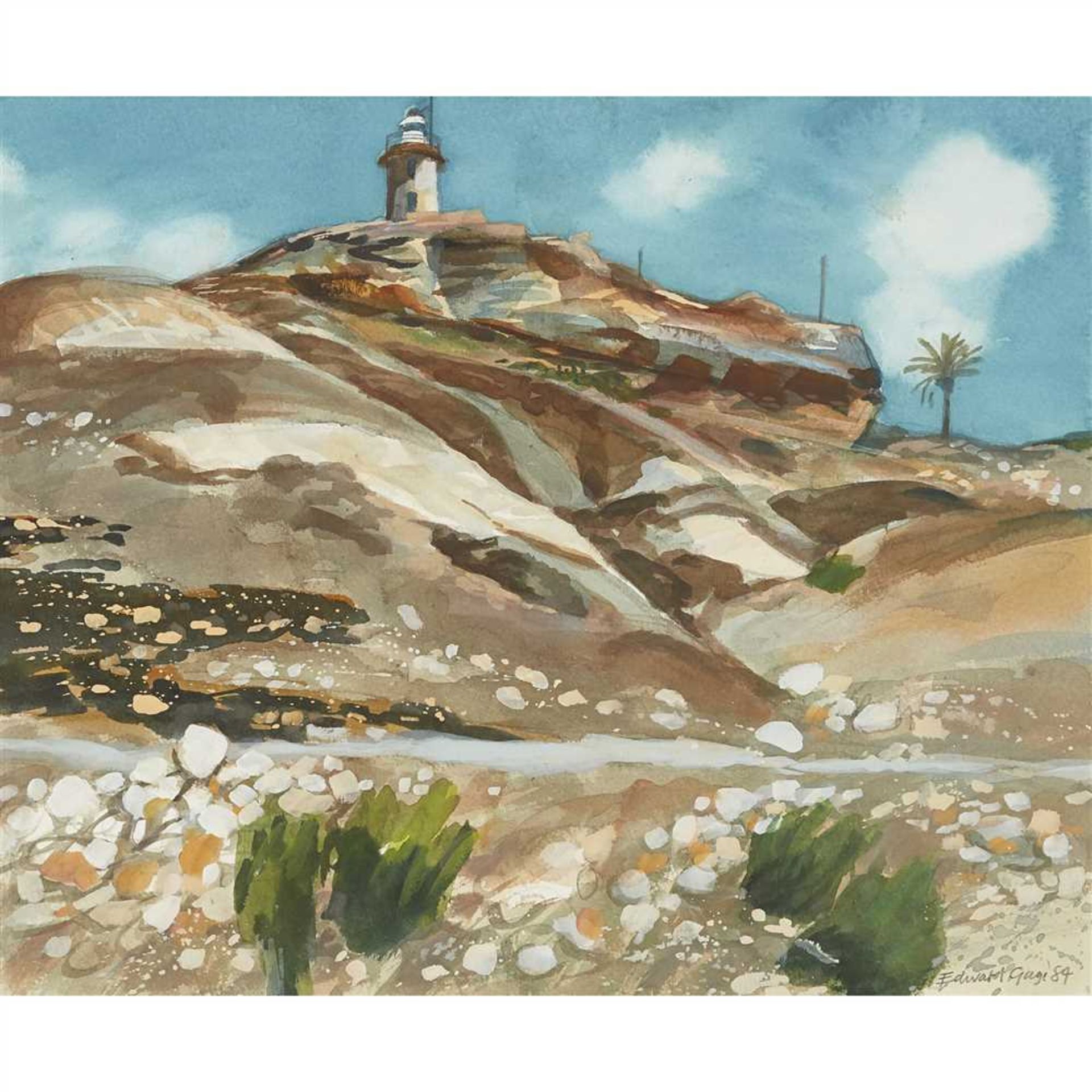 § EDWARD GAGE R.S.W. (SCOTTISH 1925-2000) TO THE LIGHTHOUSE Signed and dated '84, signed and