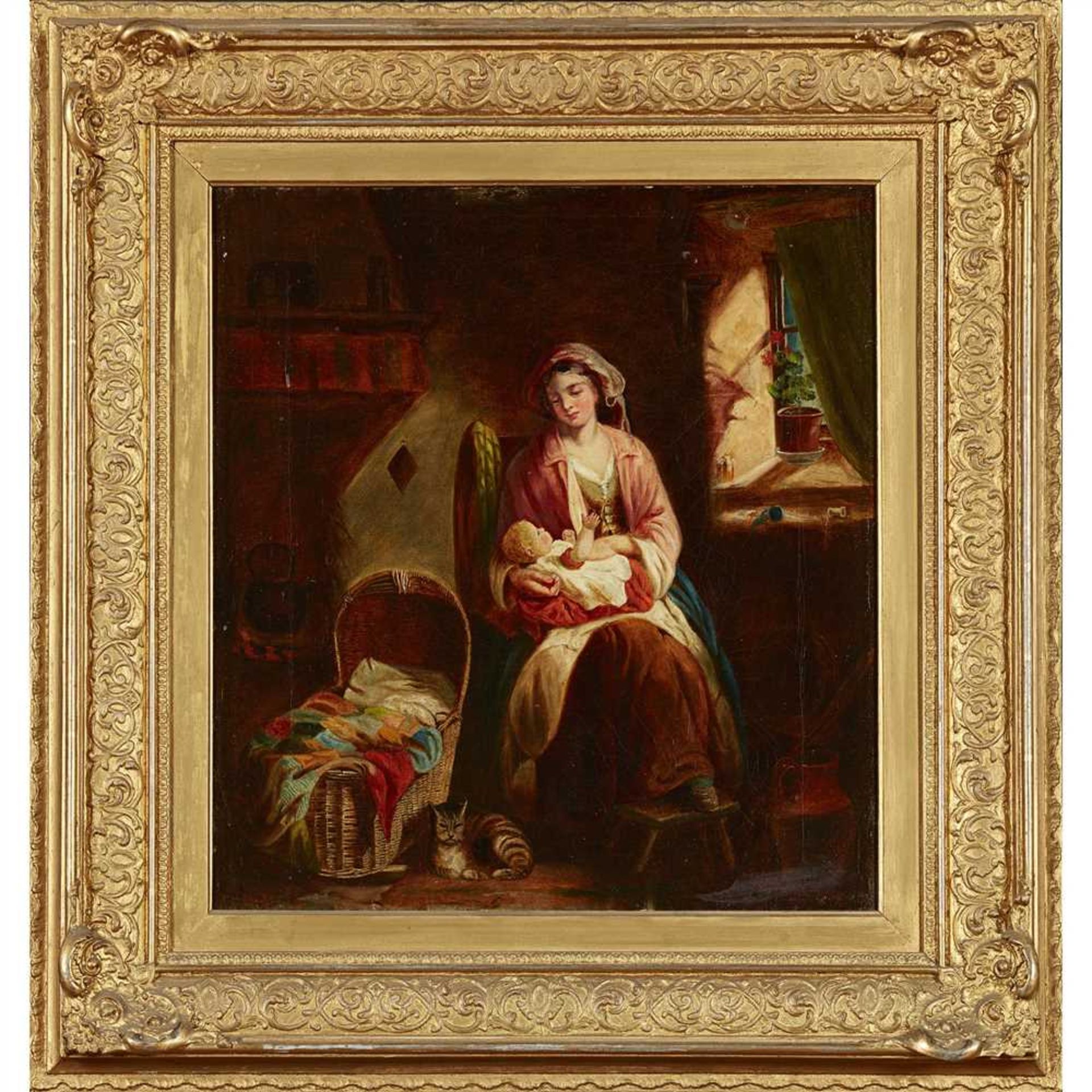 H.N. LAW (19TH CENTURY BRITISH) THE BASSINET Signed, oil on canvas (Dimensions: 45.5cm x 42cm ( - Image 2 of 2