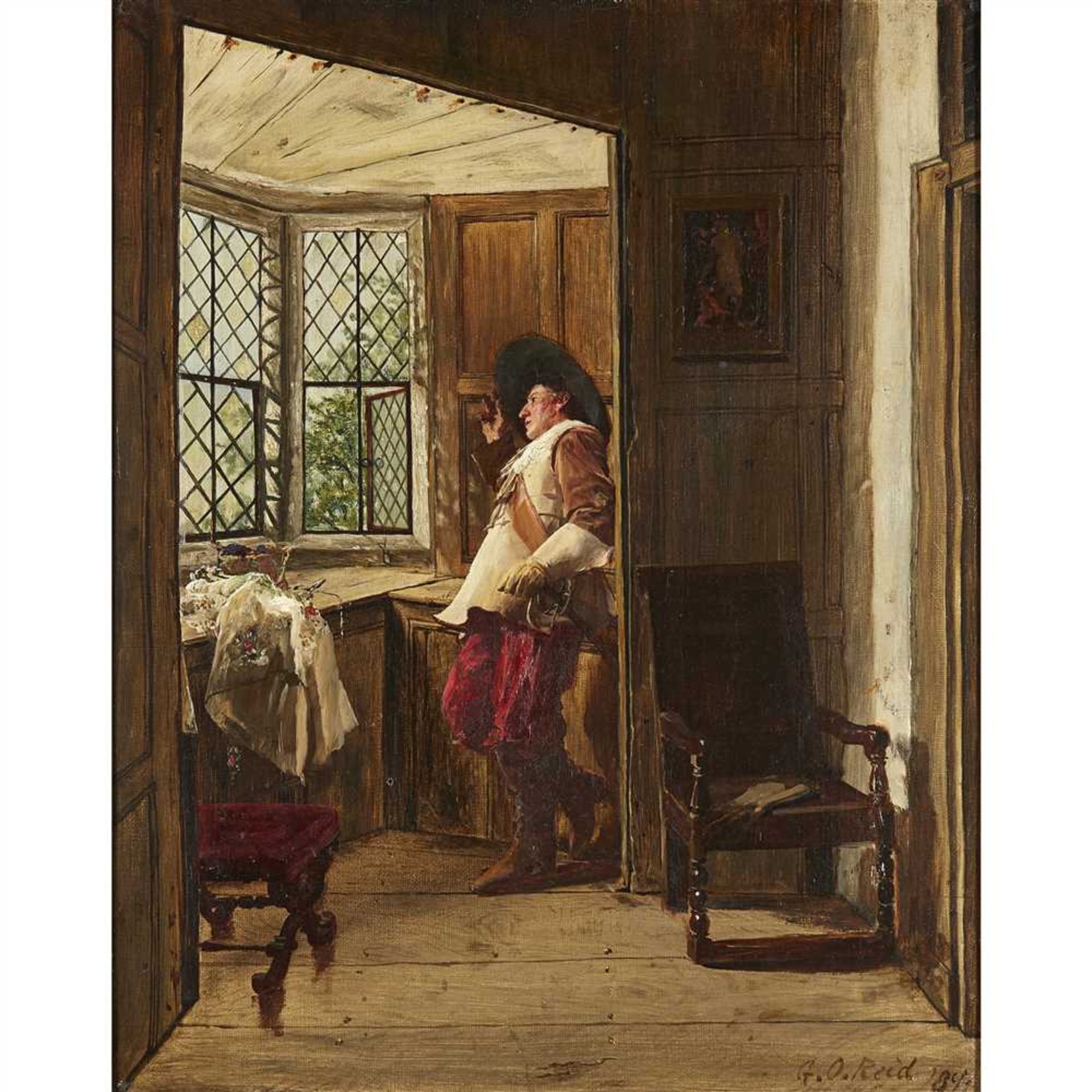 GEORGE OGILVY REID R.S.A. (SCOTTISH 1851-1928) AWAITING THE DUEL Signed and dated '89, oil on canvas