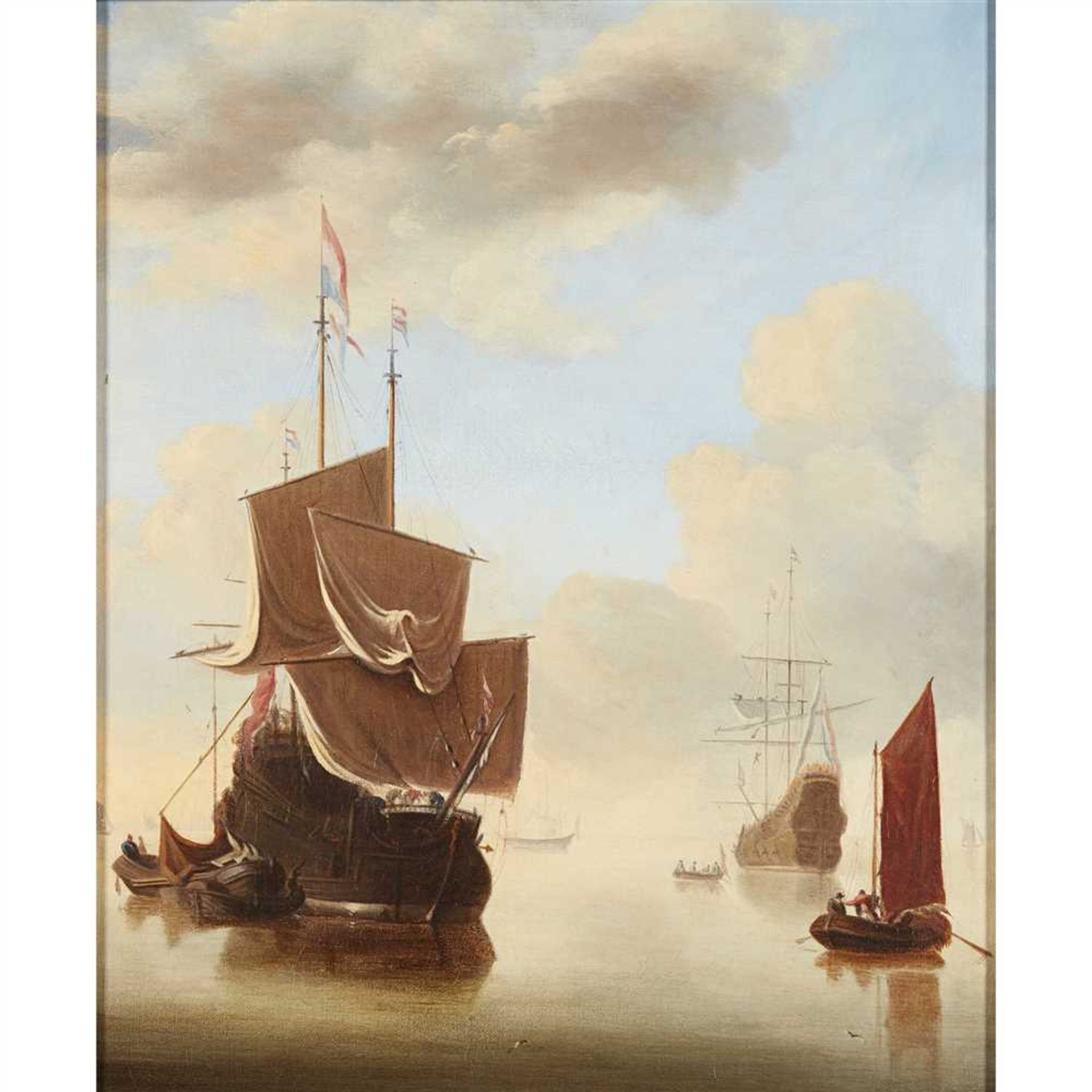 CHARLES JENKINSON (18TH CENUTRY CONTINENTAL SCHOOL) THE FLEET AT ANCHOR Inscribed verso, oil on