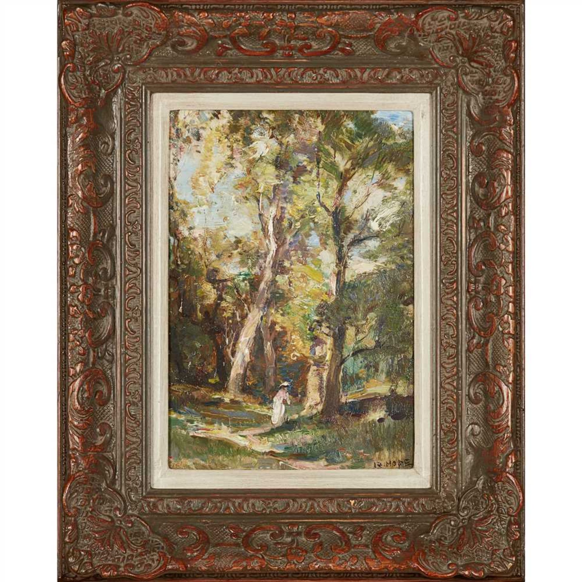 ROBERT HOPE R.S.A. (SCOTTISH 1869-1936) DALKEITH WOODS Signed, oil on board (Dimensions: 24cm x 16. - Image 2 of 2