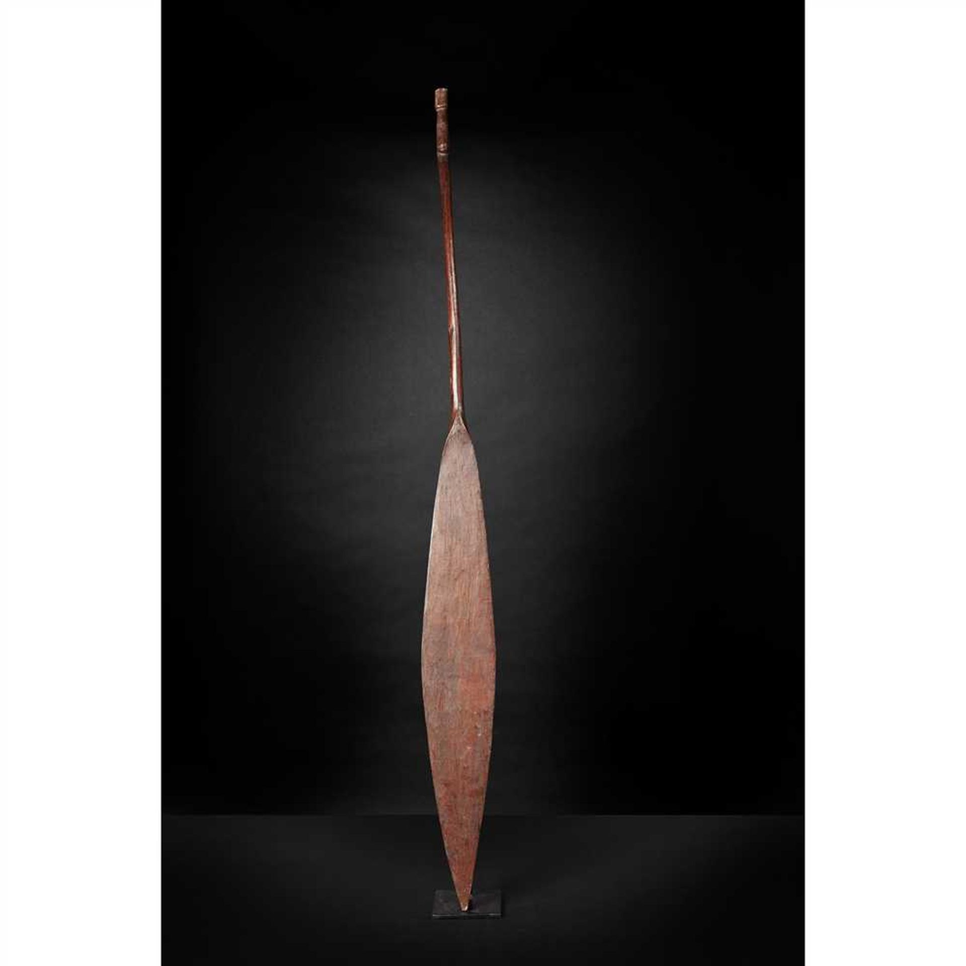 MAORI PADDLE NEW ZEALAND carved wood, with a leaf shaped paddle, curving shaft and raised grip ( - Image 2 of 3