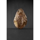ACHEULEAN HANDAXE WESTERN EUROPE, PALAEOLITHIC knapped flint, the caramel stone of teardrop shaped