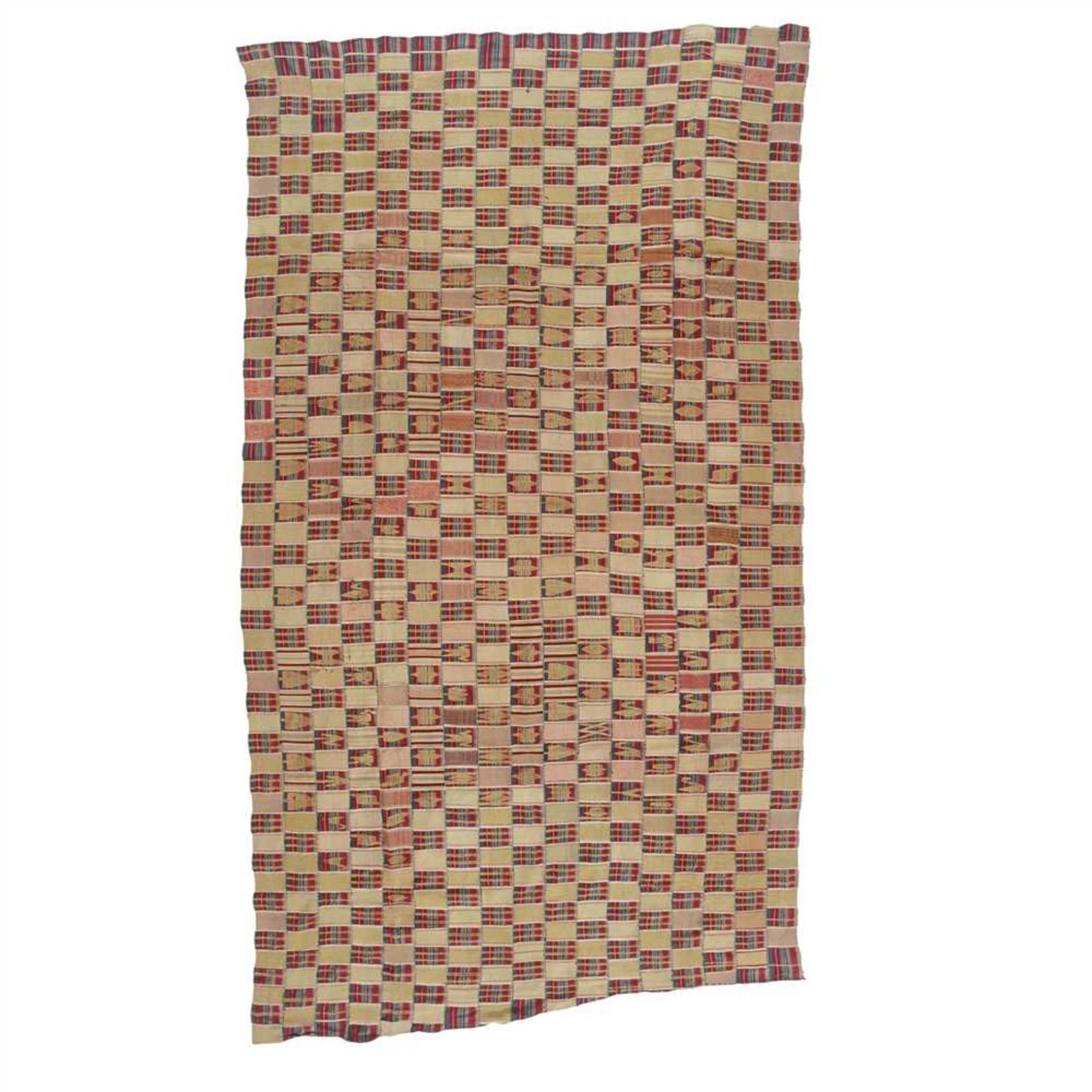 EWE CLOTH GHANA / TOGO cotton, multicoloured woven strips with figures, birds, combs and other