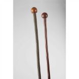 PAIR OF ZULU STAFFS SOUTH AFRICA wood and wirework, the first with fine wirework over the majority