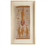 "GARRANANGUN" BENGITY DURRUWUTHUN, LATE 20TH CENTURY painting on bark, framed (Dimensions: 84 x