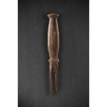 CANNIBAL FORK, AI CULA NI BOKOLA FIJI carved wood, with four prongs and handle with flaring terminal