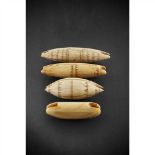 FOUR MAASAI EAR ORNAMENTS KENYA carved ivory, all with a reccessed central band and three with