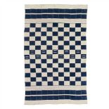 FULANI BLANKET MALI hand-spun cotton, with a white and blue checked pattern (Dimensions: 198 x