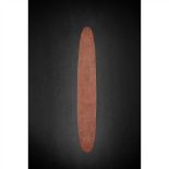 ABORIGINAL CHURINGA AUSTRALIA carved wood, of elliptical form, with a red ochre stain, decorated