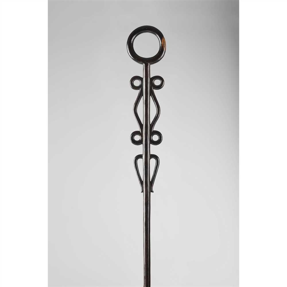 THREE ZULU / NGUNI STAFFS SOUTHERN AFRICA carved wood, the first with two raised ribs below a long - Image 4 of 4