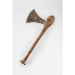SONGYE AXE DEMOCRATIC REPUBLIC OF CONGO wood, iron and copper, the shaft wooden coated with