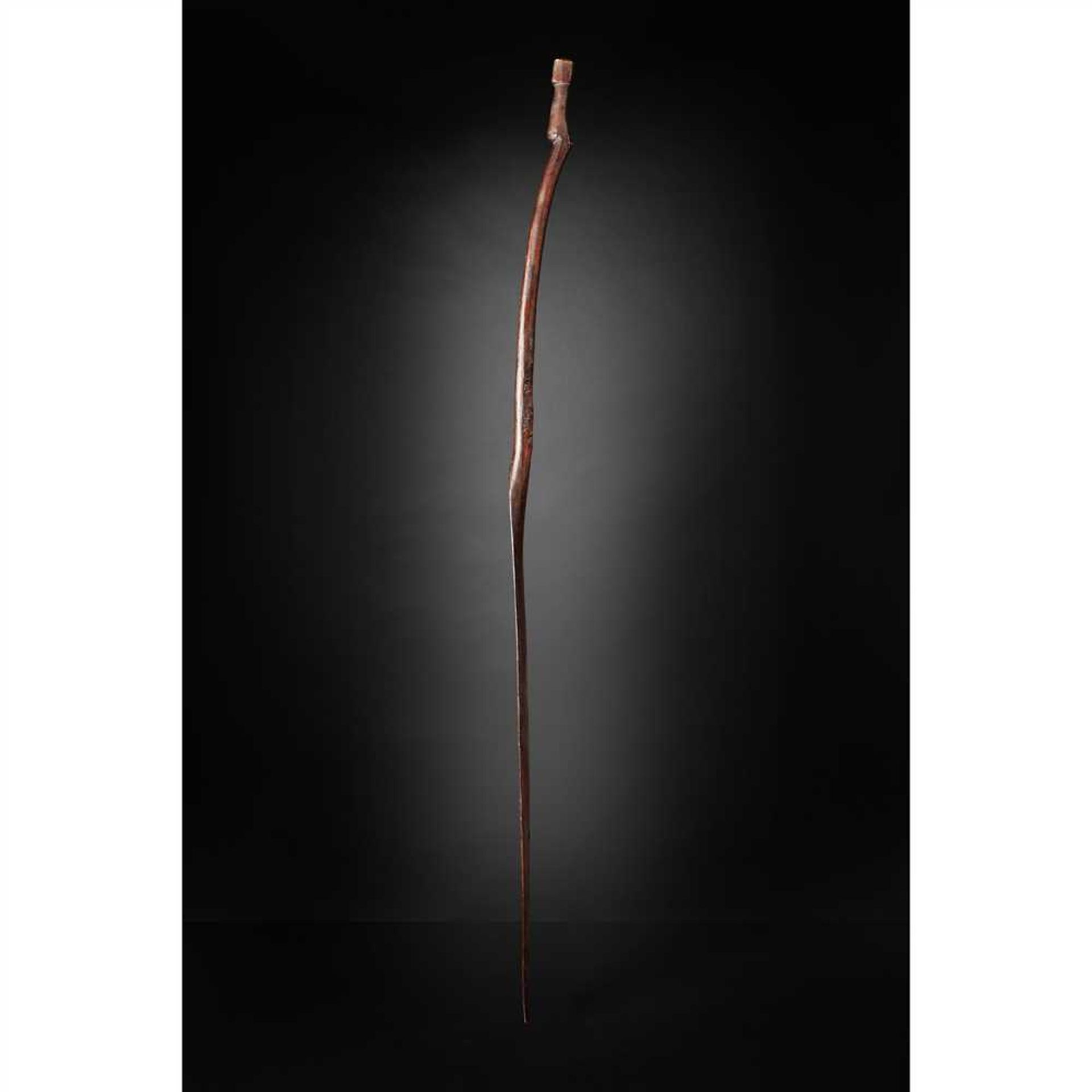 MAORI PADDLE NEW ZEALAND carved wood, with a leaf shaped paddle, curving shaft and raised grip (