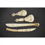 COLLECTION OF SAMI ITEMS LAPLAND carved bone, consisting of; two spoons with elaborate openwork