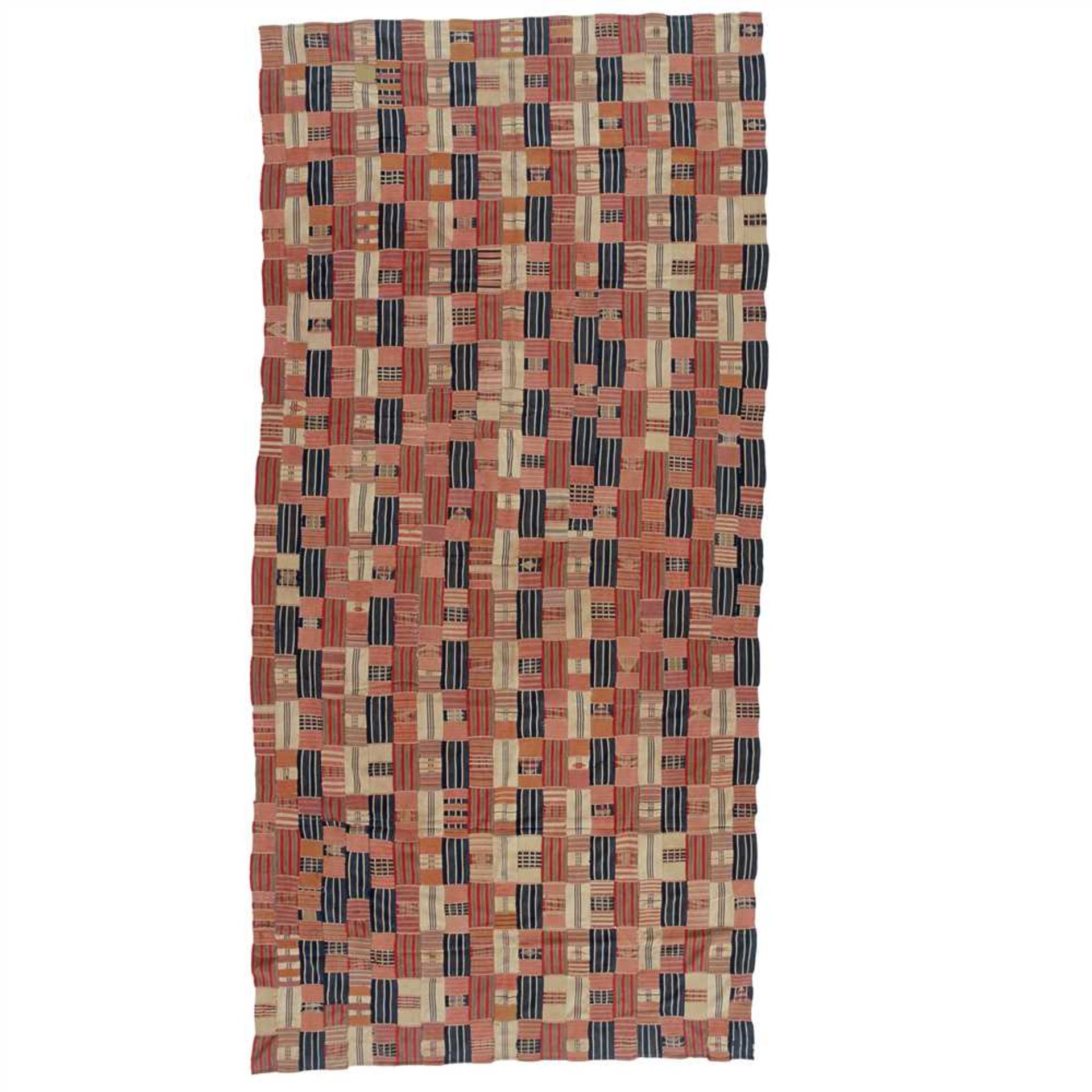 EWE KENTE CLOTH GHANA / TOGO cotton, with mixed strip patterns and woven designs of fish, combs
