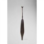 ACQUIRED 1866 SHIPIBO PADDLE MID 19TH CENTURY, PERU carved wood, with crescent handle and long shaf