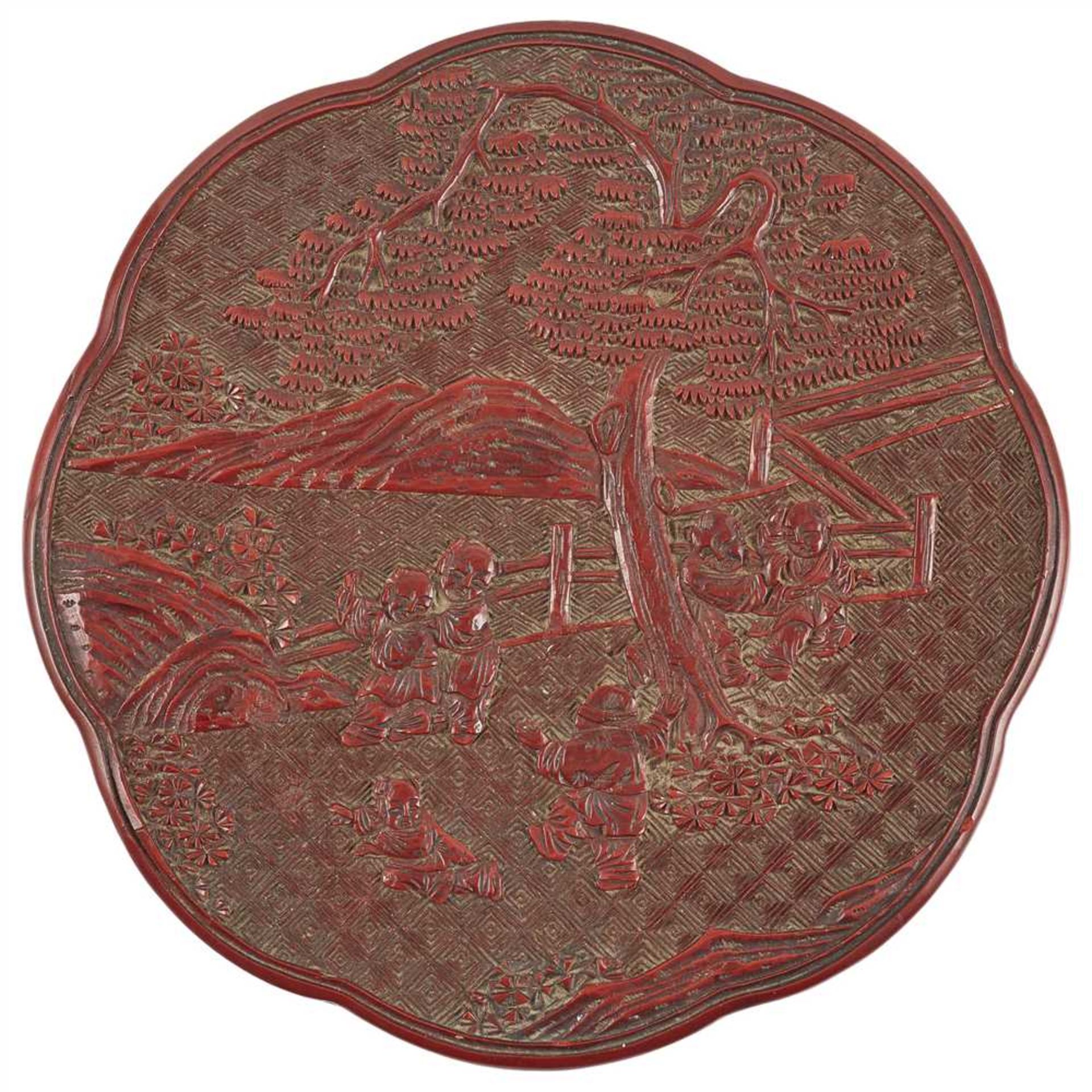 CINNABAR LACQUER 'BOYS AT PLAY' FOLIATE BOX AND COVER QING DYNASTY, 19TH CENTURY - Image 2 of 2