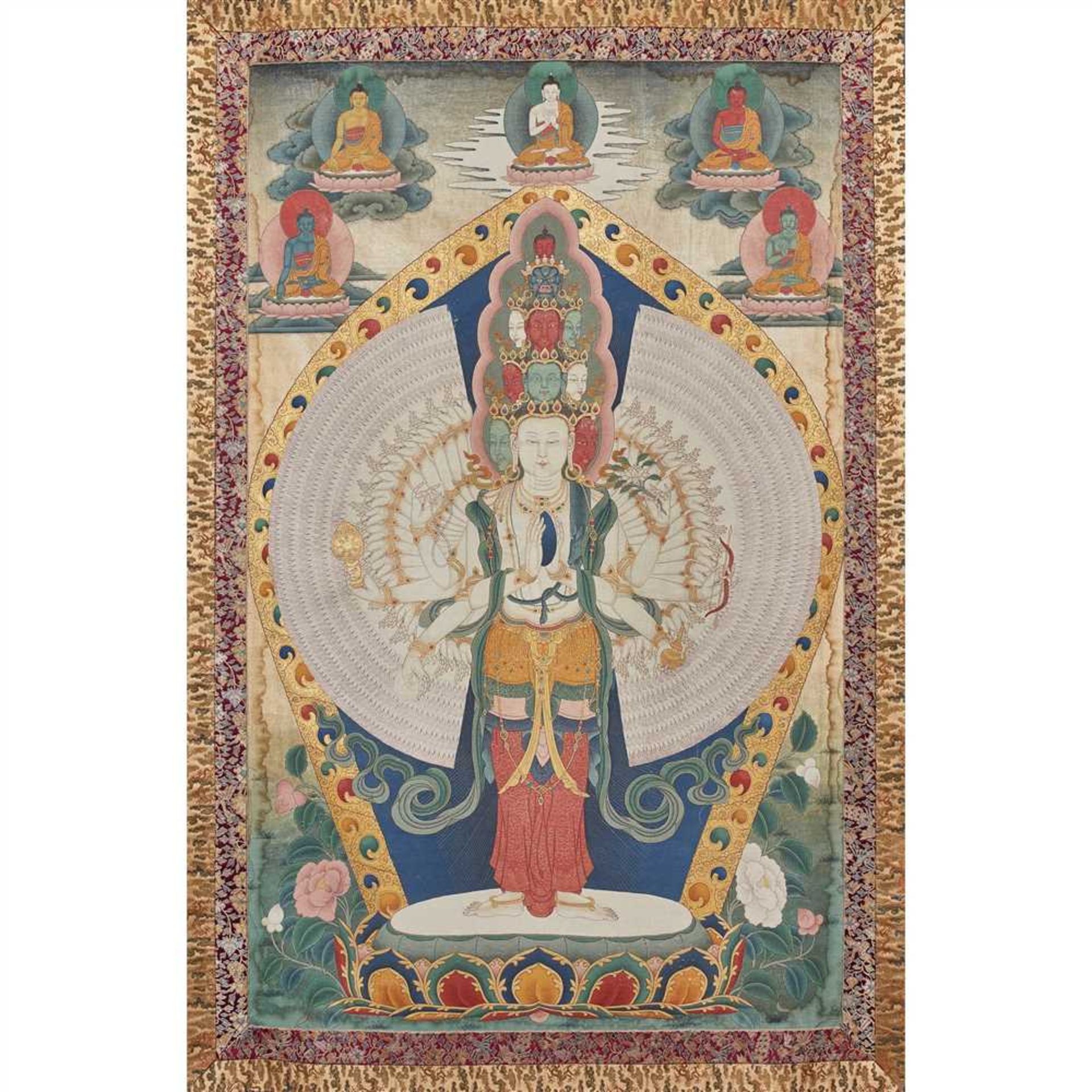 THANGKA DEPICTING AVALOKITESVARA SAHASRABHUJA QING DYNASTY, 18TH CENTURY