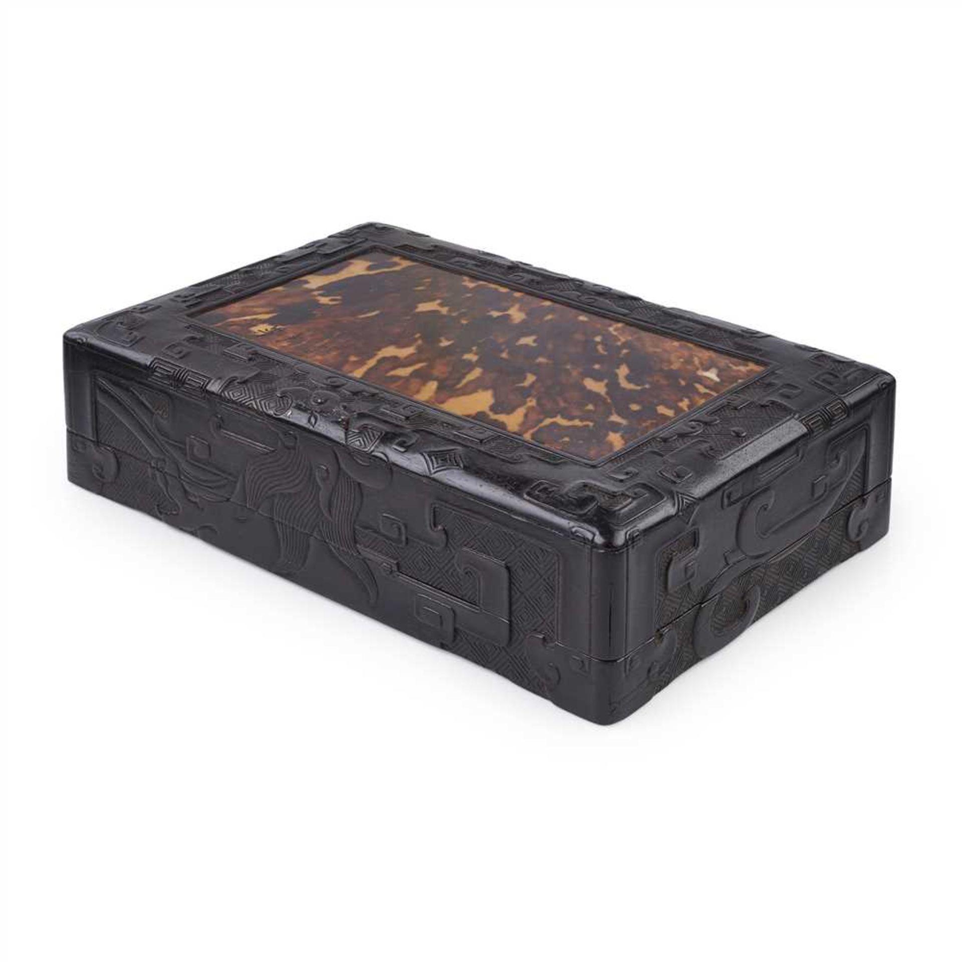 ZITAN RECTANGULAR TORTOISESHELL INLAID BOX LATE QING DYNASTY-REPUBLIC PERIOD, 19TH-20TH CENTURY