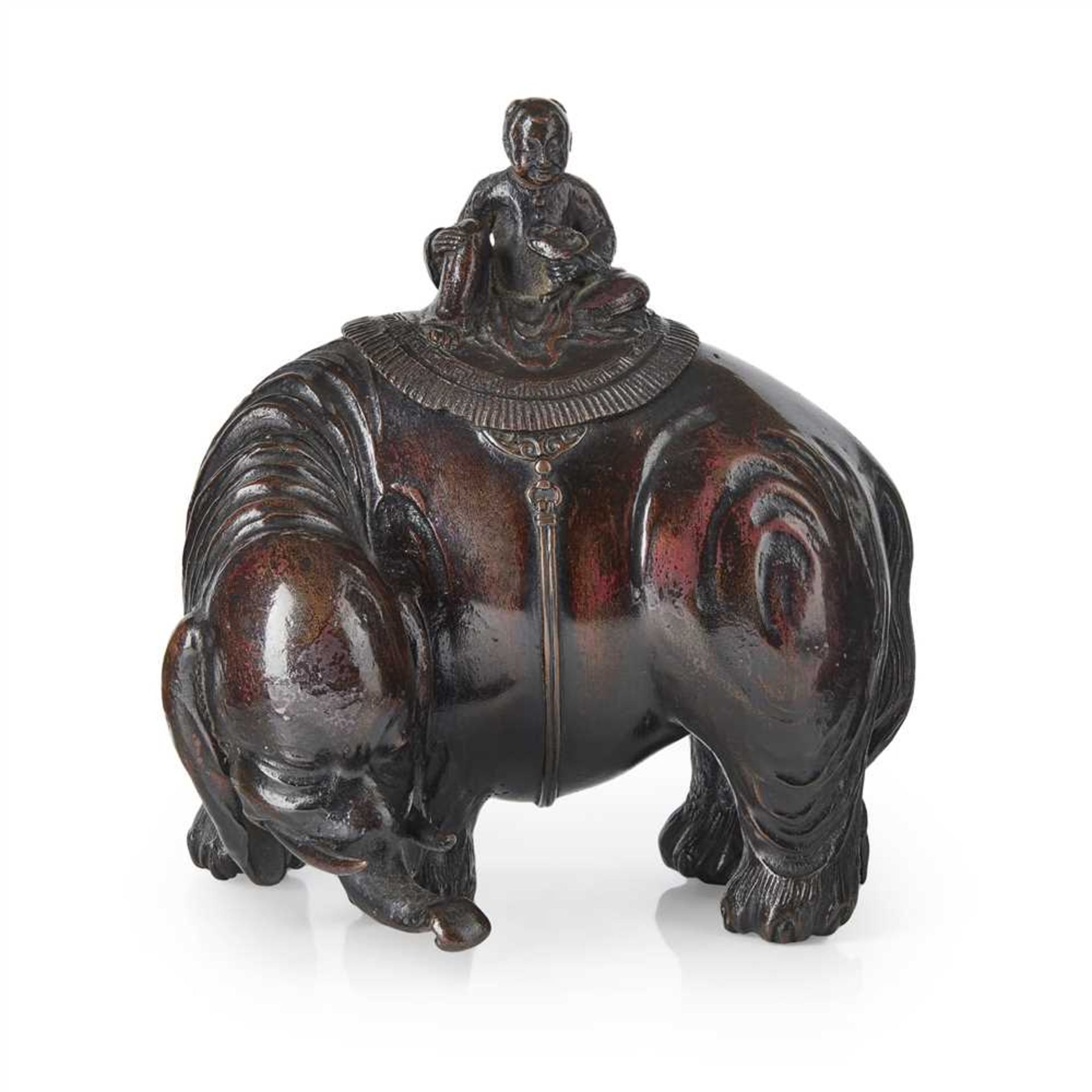 BRONZE GROUP OF A BOY AND ELEPHANT MING-QING DYNASTY, 17TH-18TH CENTURY