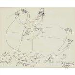 Saul Steinberg (American 1914-1999) Horse, Rider and Dogs, 1950