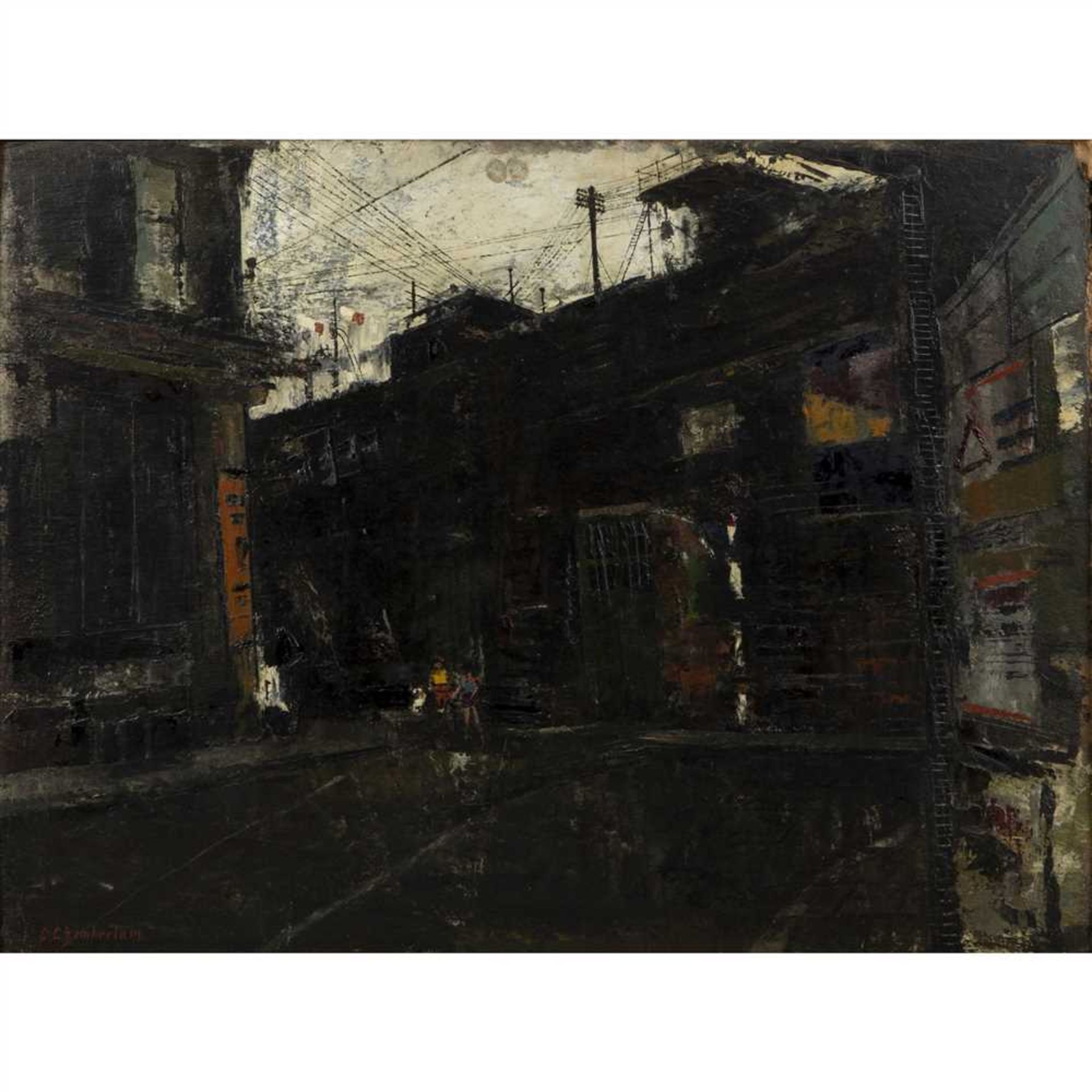 § CHRISTOPHER CHAMBERLAIN (BRITISH 1918-1984) GREAT EASTERN STREET AT NIGHT