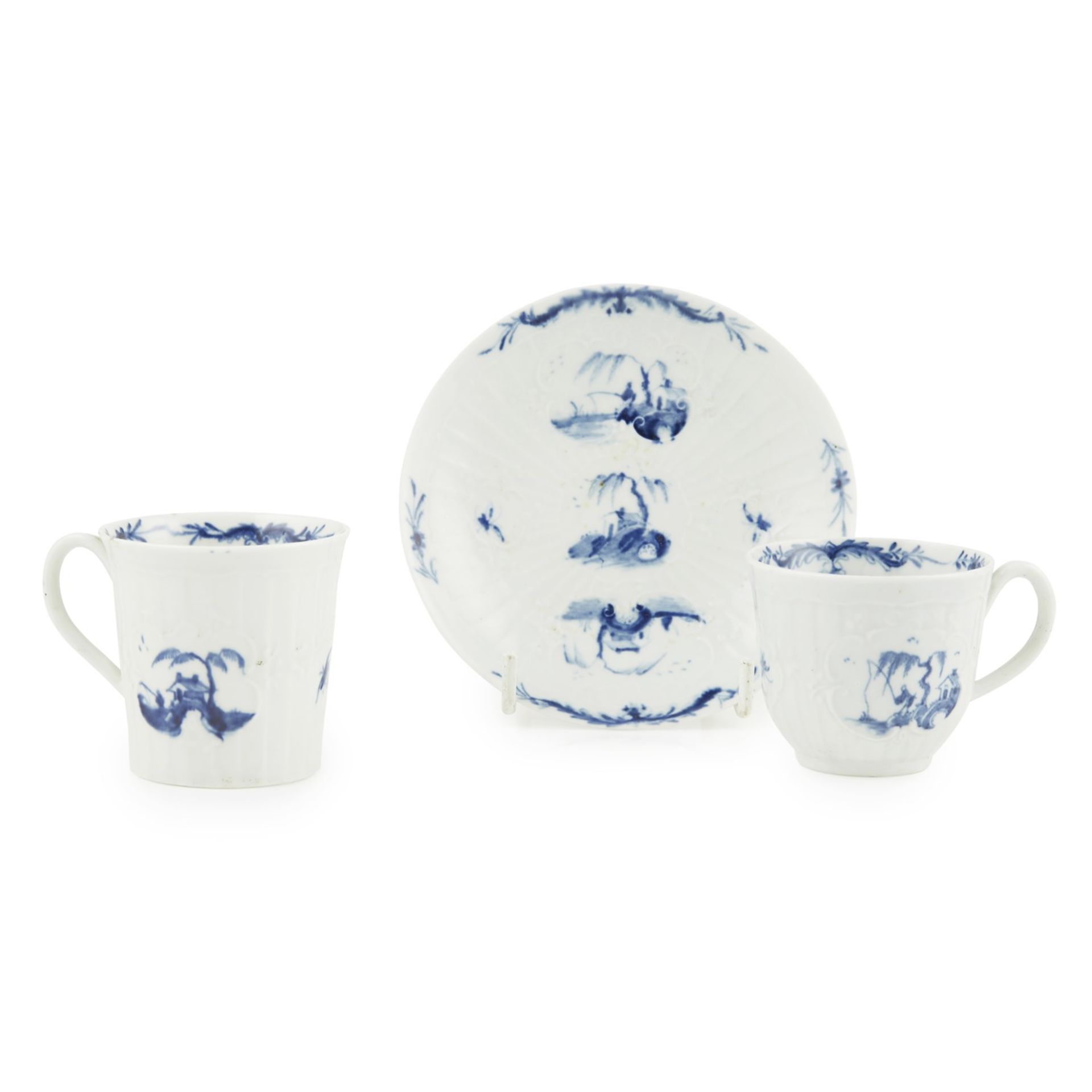 THREE WORCESTER 'FISHERMAN AND WILLOW PAVILION' PATTERN WARES CIRCA 1755-60