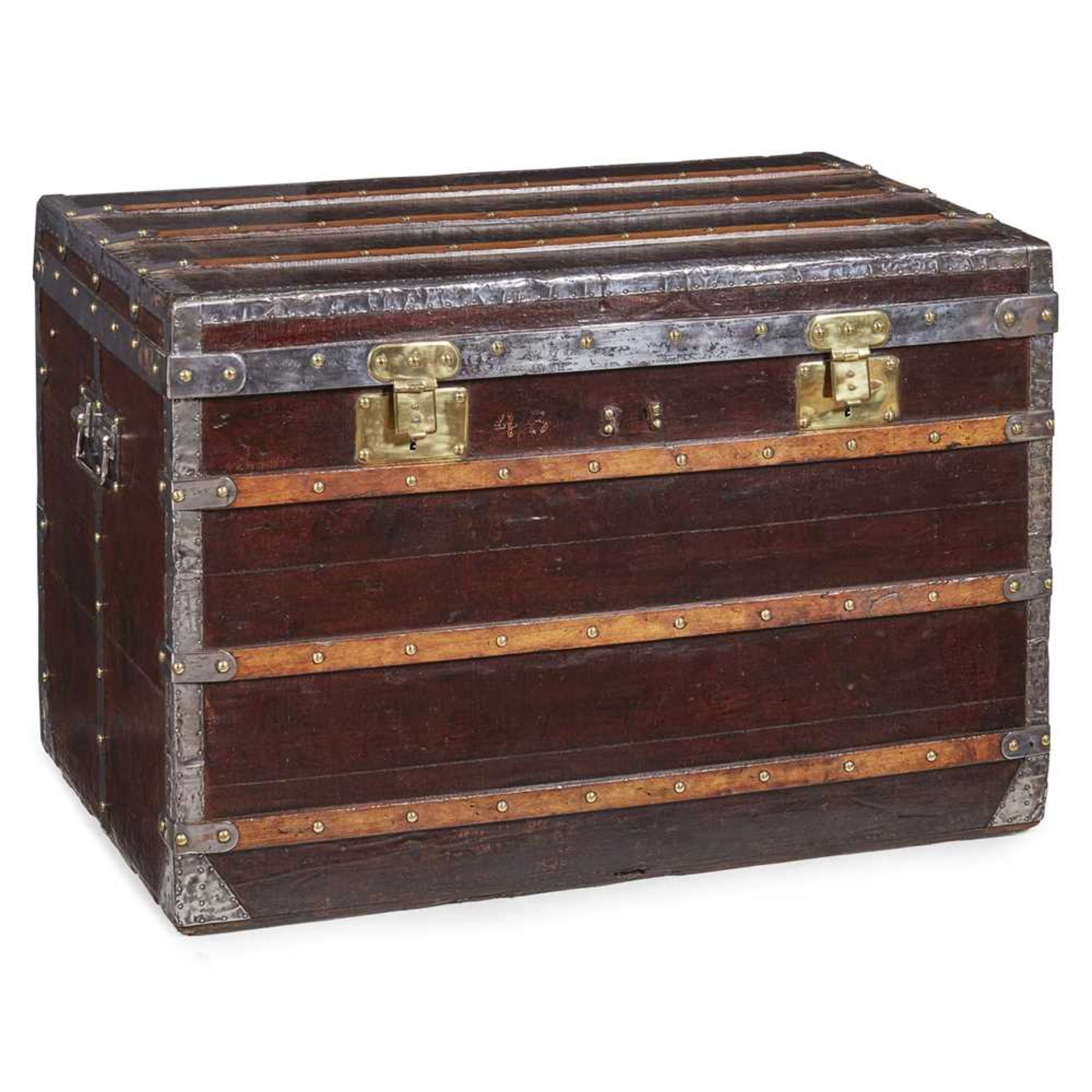 LOUIS VUITTON CANVAS AND ALUMINIUM COURIER TRUNK LATE 19TH CENTURY