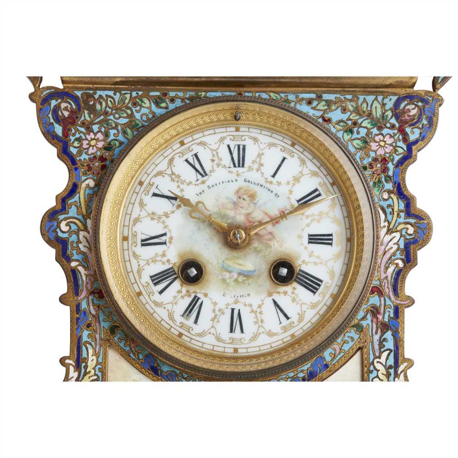 FRENCH CHAMPLEVÉ ENAMEL MANTEL CLOCK LATE 19TH CENTURY - Image 3 of 7