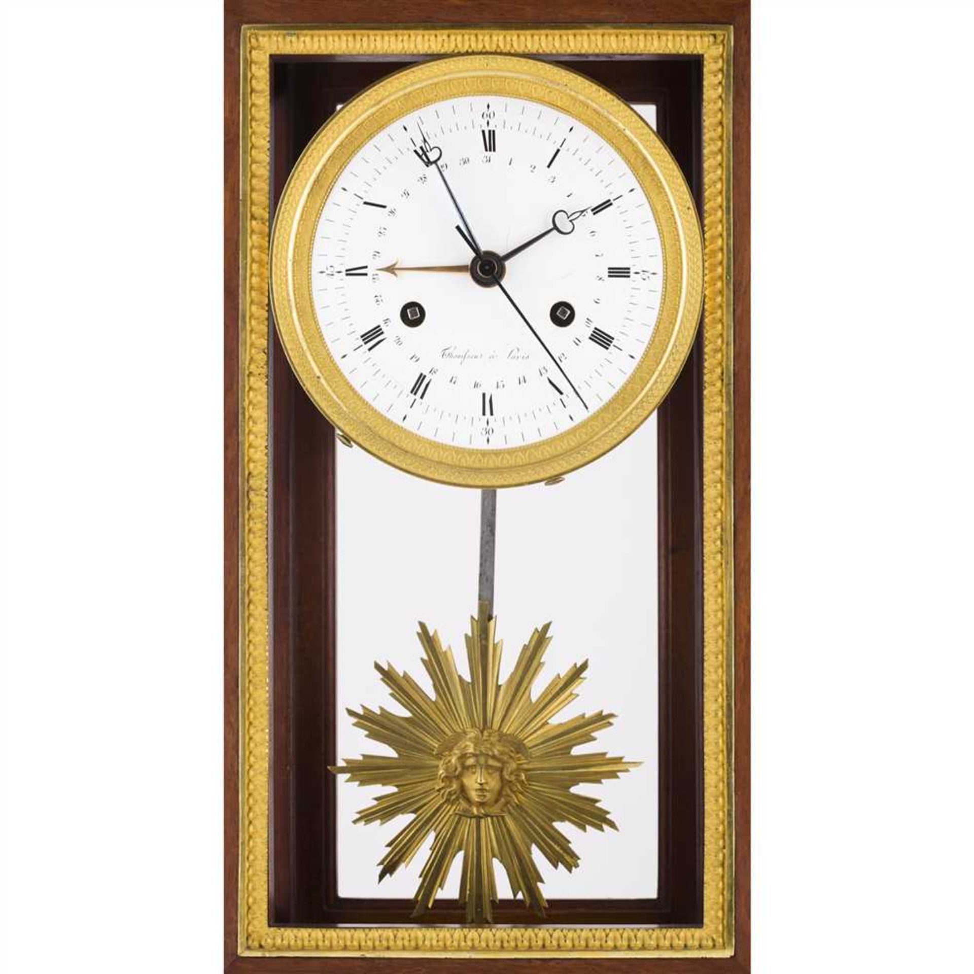 FRENCH EMPIRE MAHOGANY AND GILT METAL PORTICO CLOCK, THONISSEN, PARIS EARLY 19TH CENTURY - Image 4 of 5