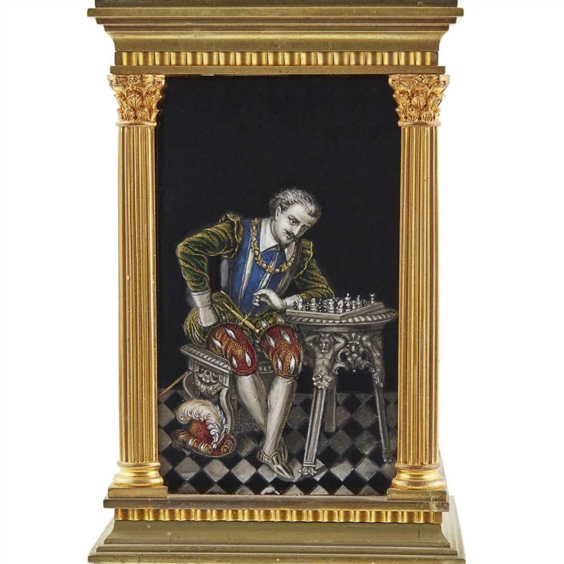 FRENCH LIMOGES ENAMEL AND GILT BRASS REPEATER CARRIAGE CLOCK LATE 19TH/ EARLY 20TH CENTURY - Image 2 of 2