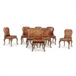 SET OF EIGHT GEORGE II STYLE WALNUT AND LEATHER DINING CHAIRS LATE 19TH/ EARLY 20TH CENTURY