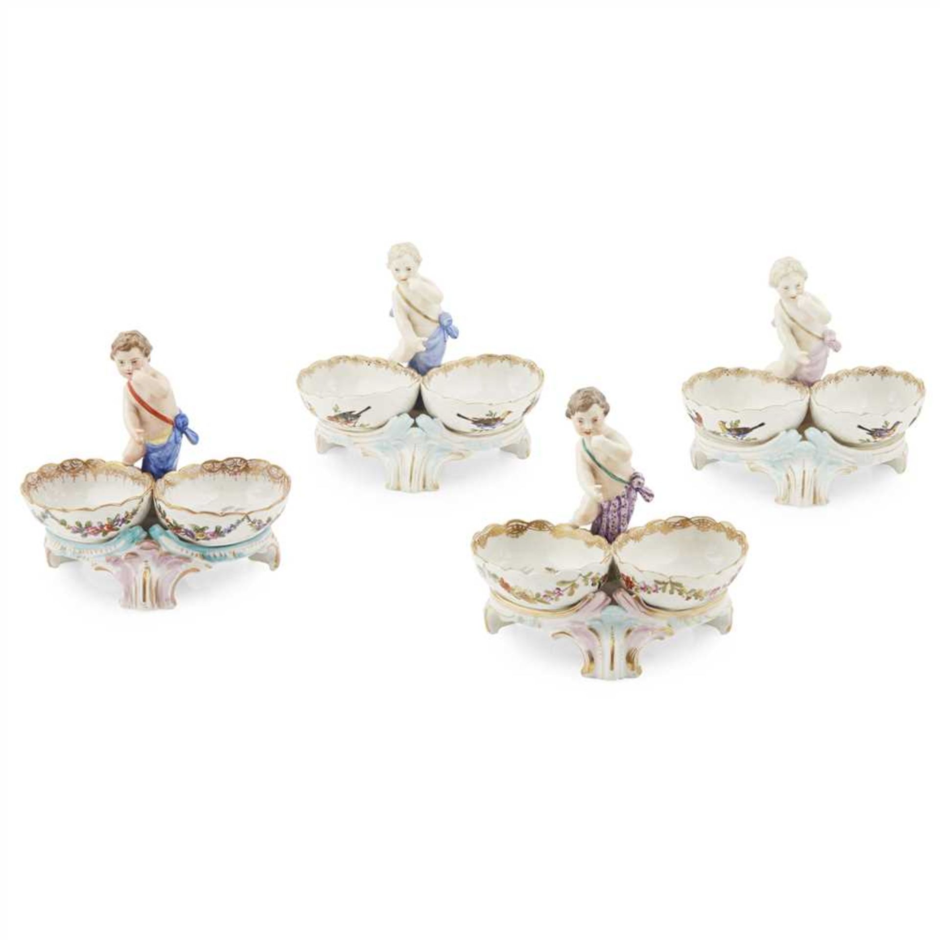 FOUR BERLIN PORCELAIN DOUBLE SALTS LATE 19TH/ EARLY 20TH CENTURY