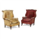PAIR OF GEORGE II STYLE MAHOGANY FRAME WING ARMCHAIRS 19TH CENTURY