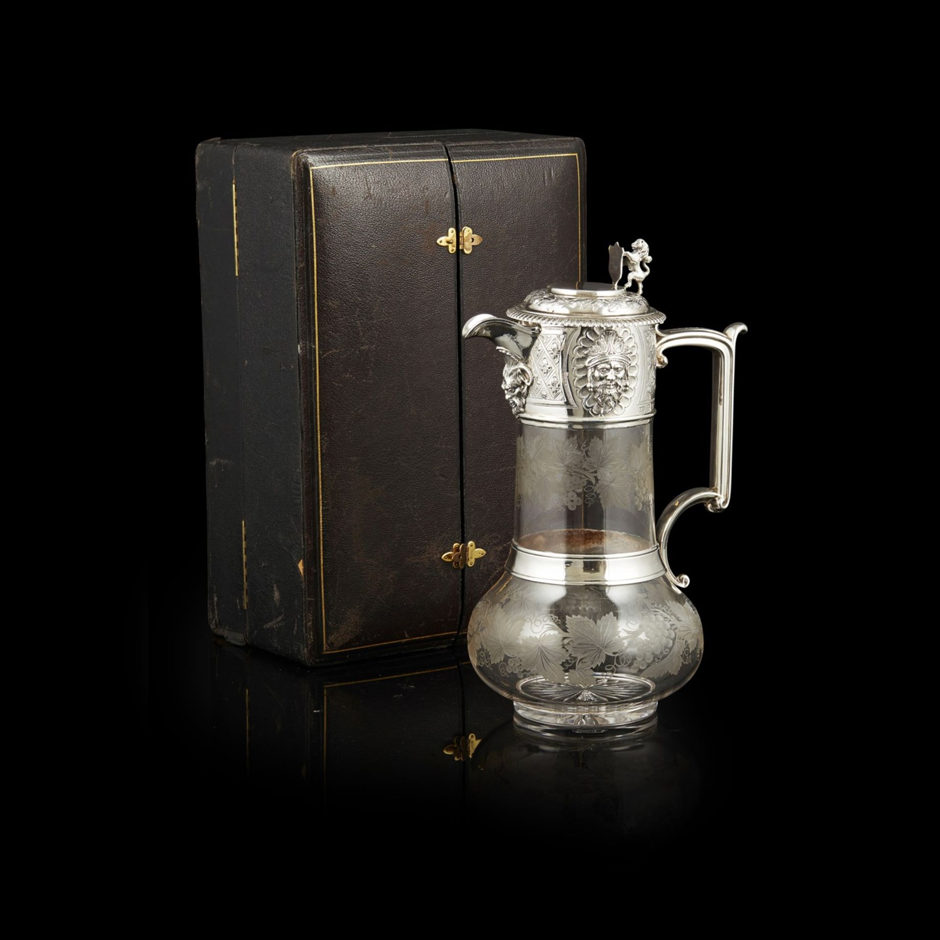 VICTORIAN SILVER MOUNTED GLASS CLARET JUG BIRMINGHAM, 1864