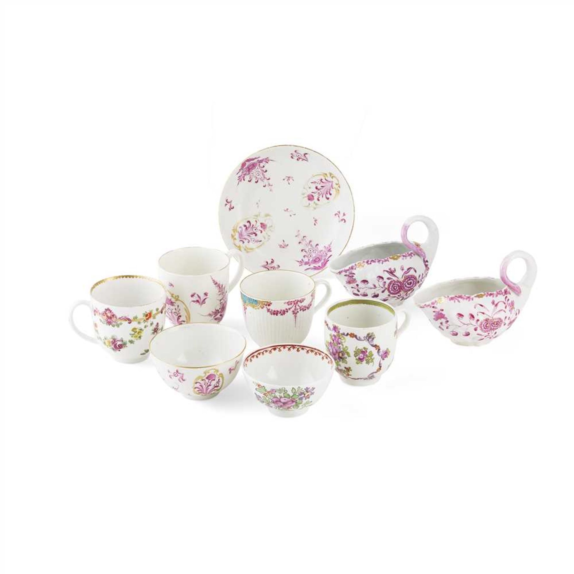 GROUP OF ENGLISH PORCELAIN TEA AND COFFEE WARES 18TH CENTURY