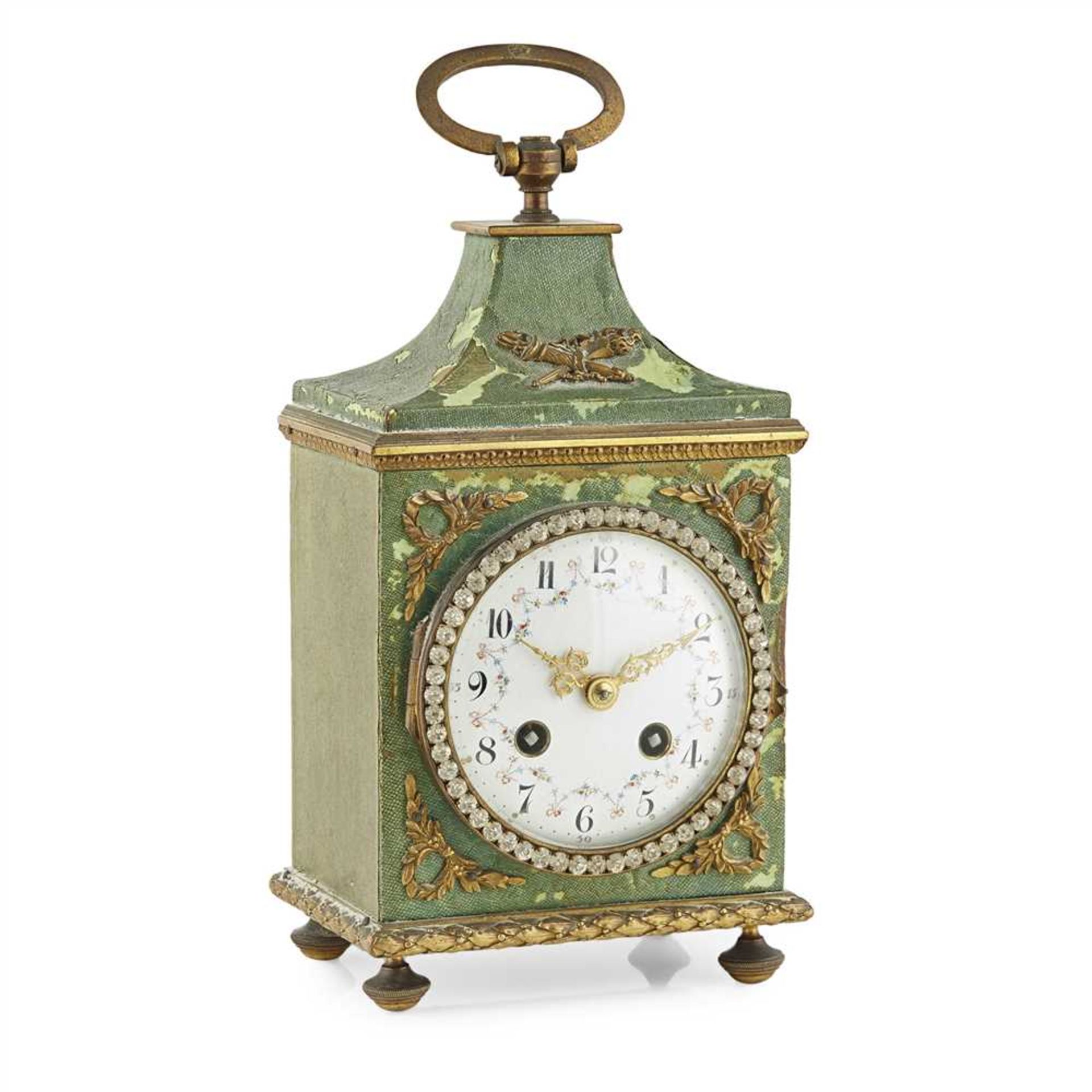 FRENCH BRASS AND FAUX SHAGREEN PENDULE D'OFFICIER LATE 19TH CENTURY - Image 2 of 2