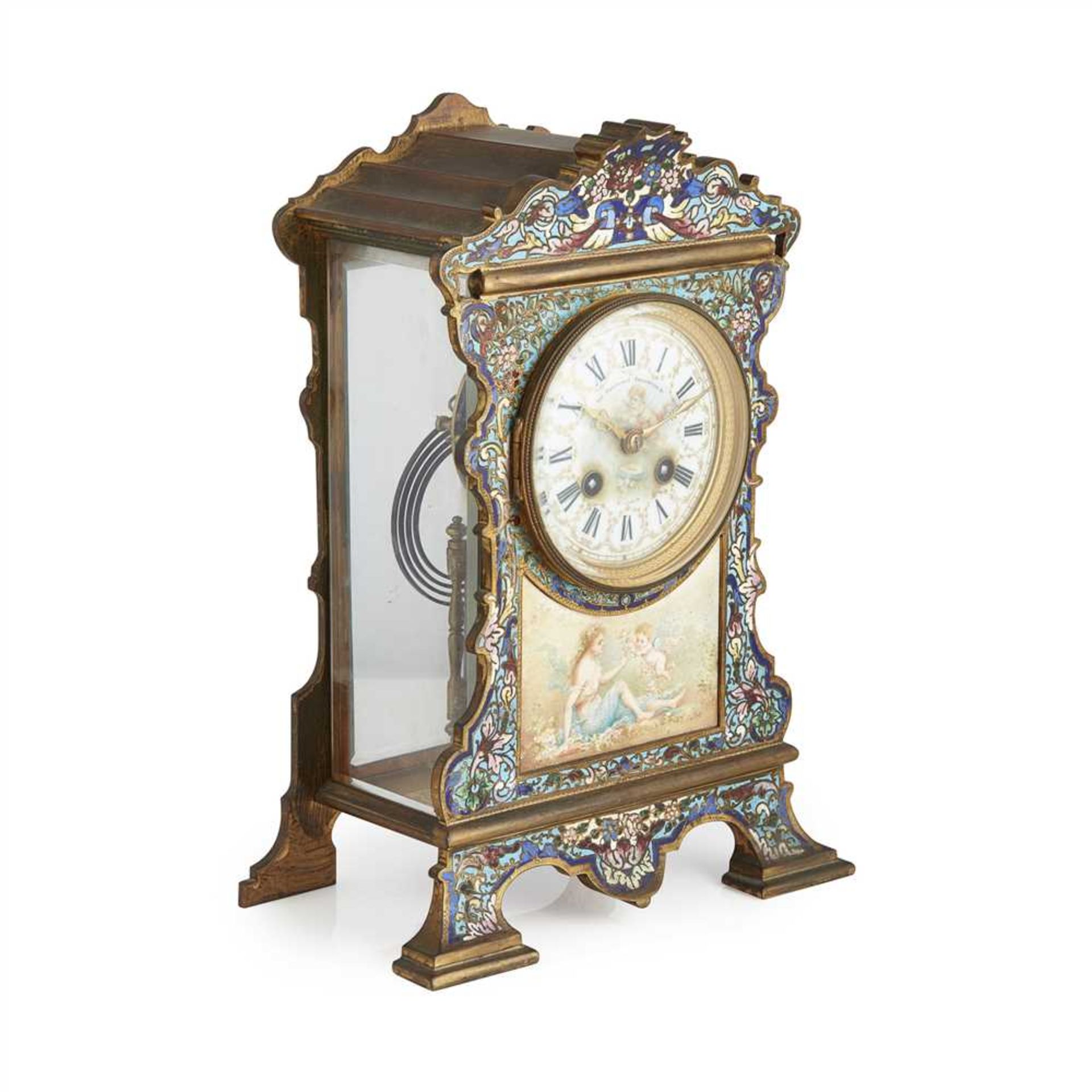 FRENCH CHAMPLEVÉ ENAMEL MANTEL CLOCK LATE 19TH CENTURY - Image 2 of 7